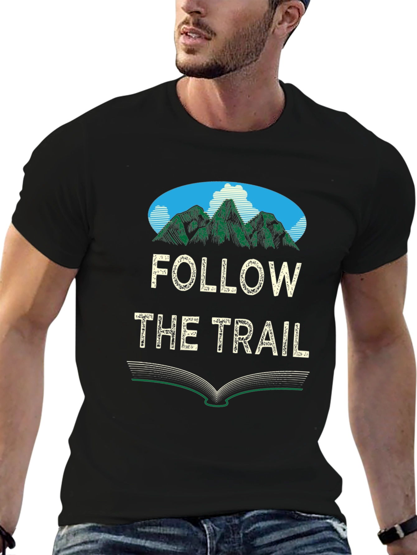 Black Follow the Trail Mountain Graphic T-Shirt view 6