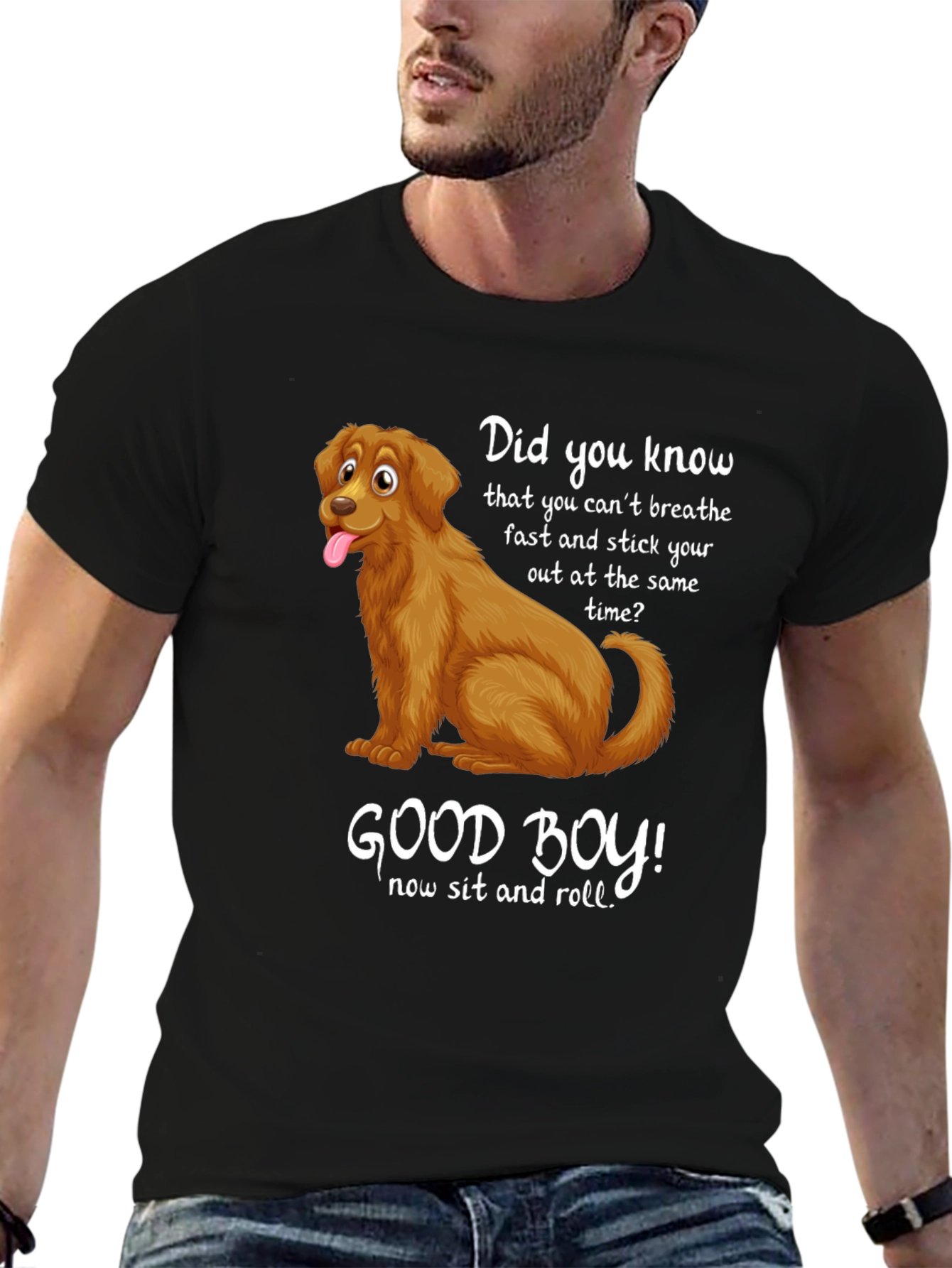 Black Funny Dog T-Shirt: Good Boy Design view 6