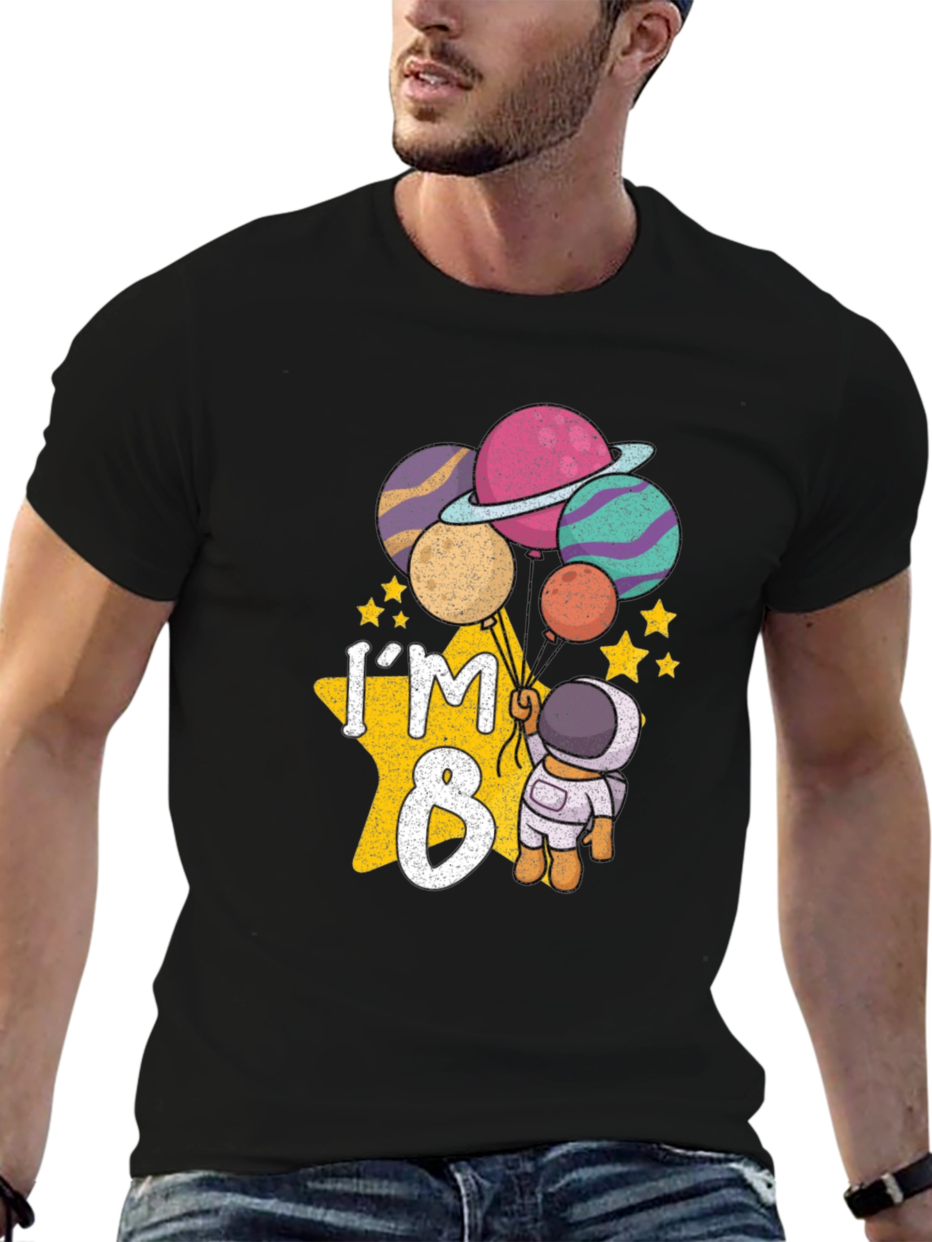 Black I'm 8 Birthday Astronaut T-Shirt view 6