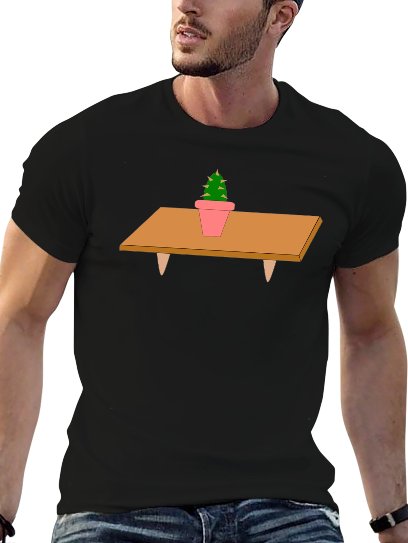 Black Cactus on Table Graphic T-Shirt - Unique Print Tee view 6