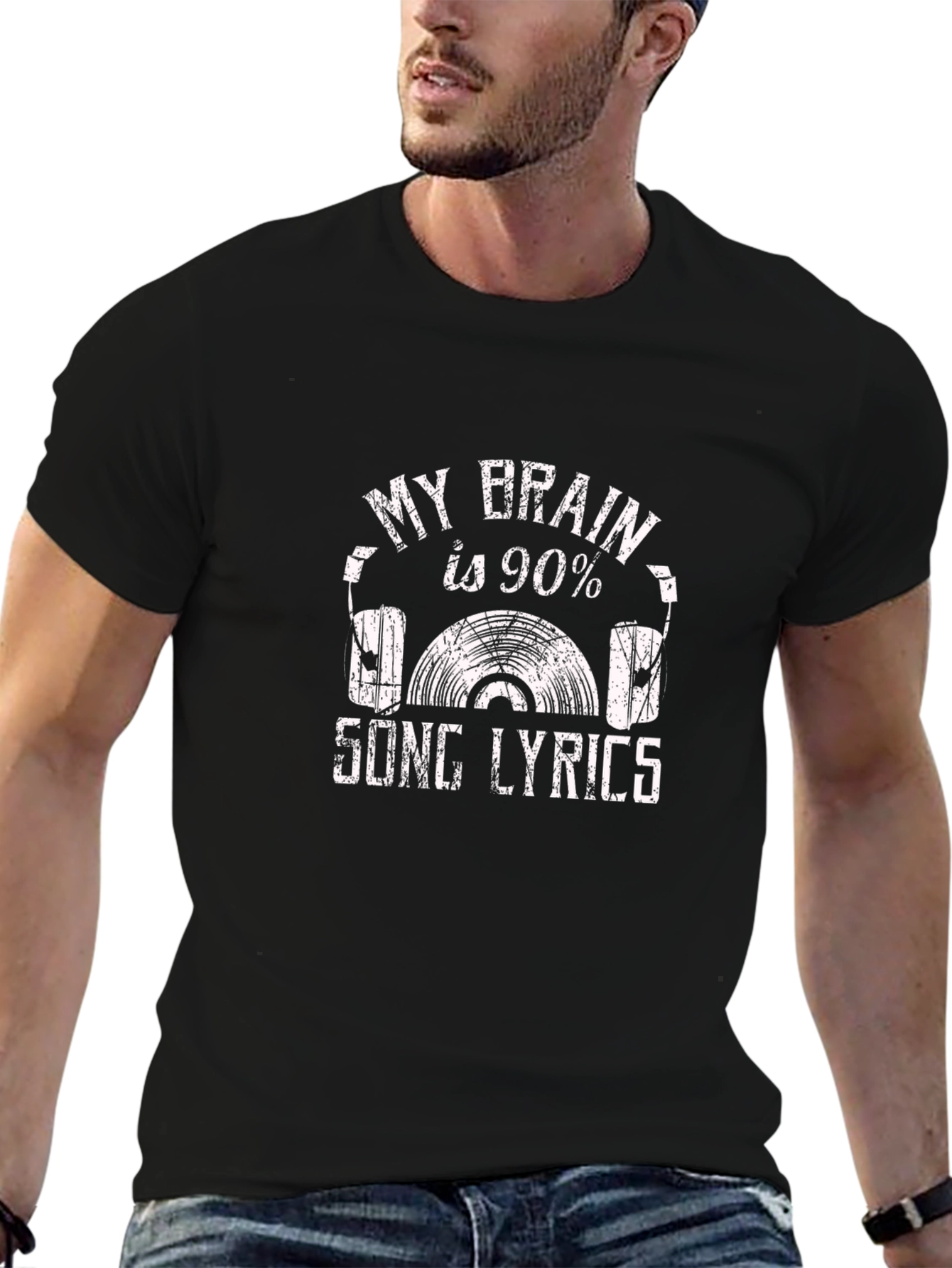 Black My Brain is 90% Song Lyrics Black T-Shirt view 6