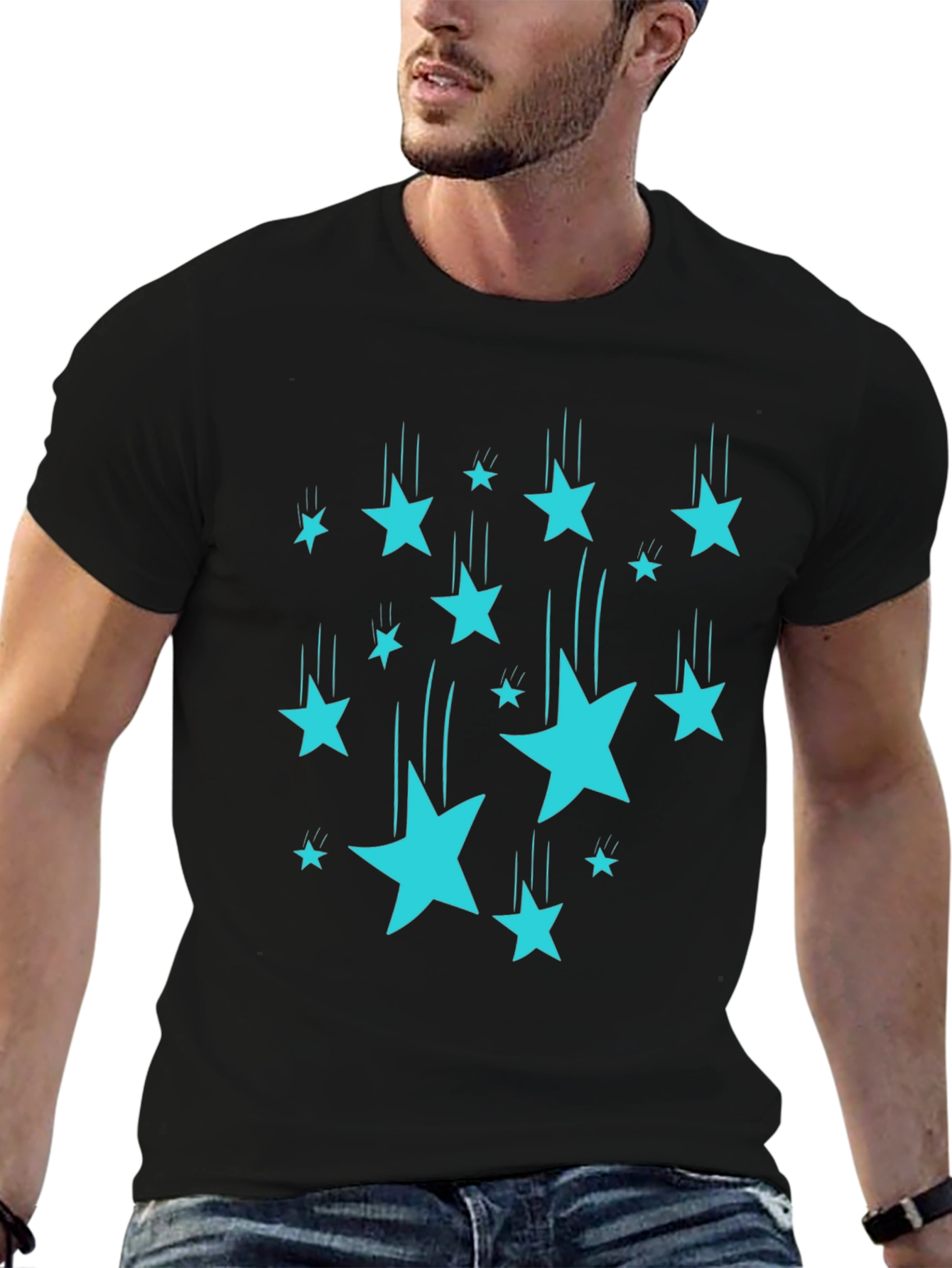 Black Starfall Tee - Black Cotton Graphic T-Shirt view 6