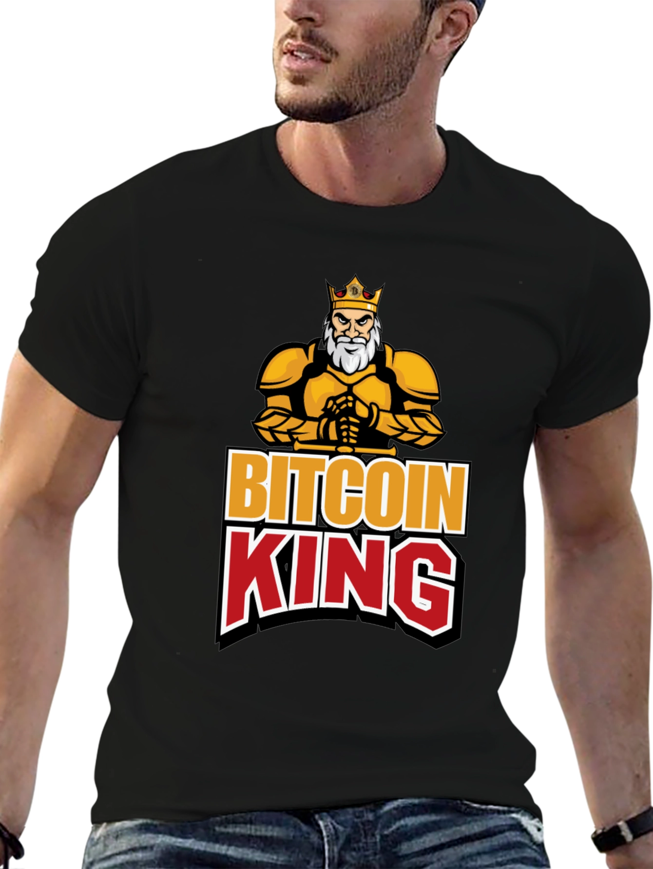 Black Bitcoin King Black Graphic T-Shirt view 6