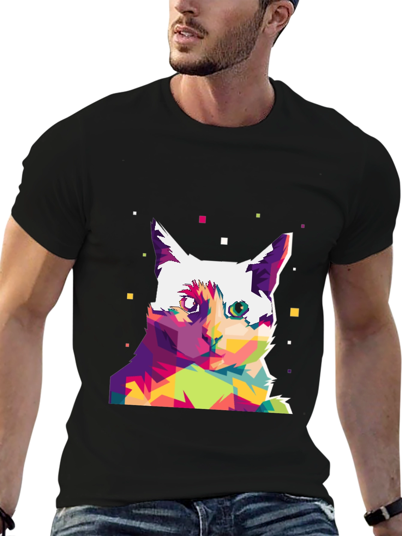 Black Abstract Cat Art Graphic Tee view 6