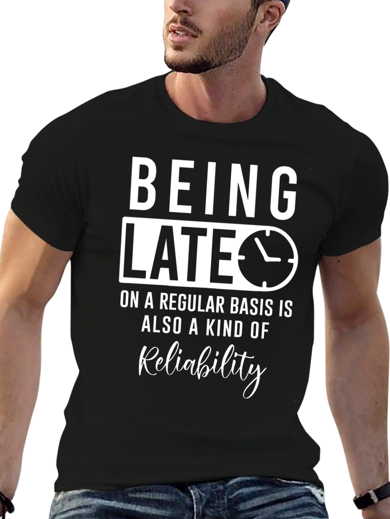 Black Being Late Reliability Graphic Tee view 6