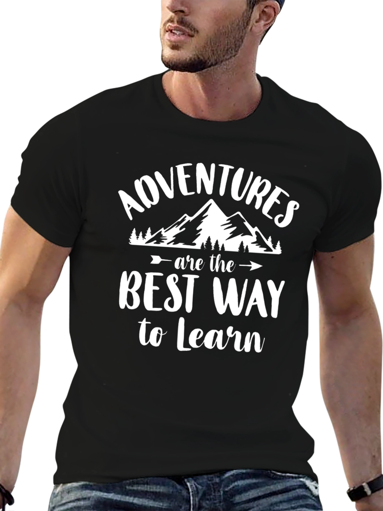 Black Adventure Awaits Black Graphic T-Shirt view 6