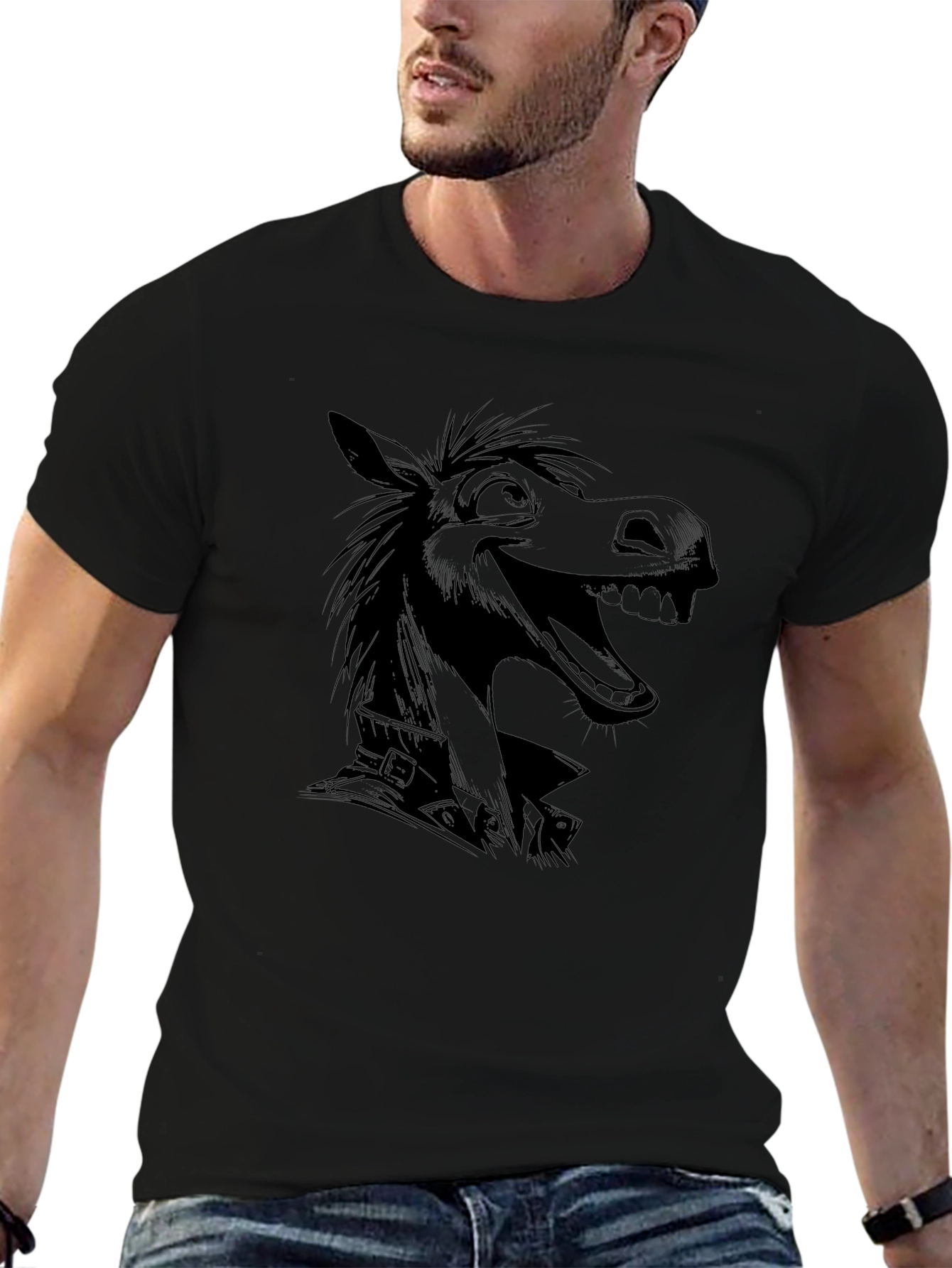 Black Cartoon Horse Graphic T-Shirt - Mens Black Tee view 6