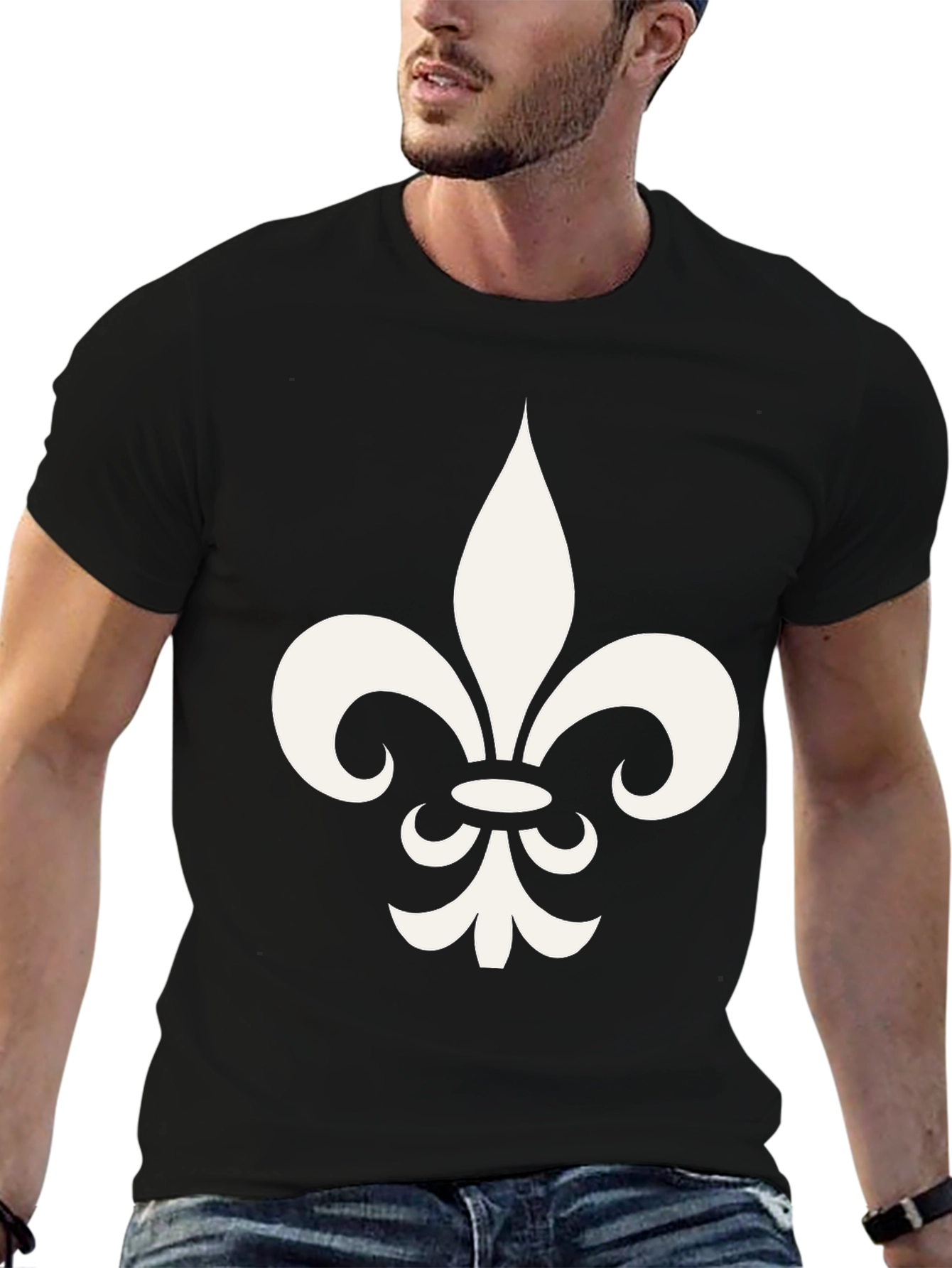 Black Fleur-de-lis Graphic Print Black T-Shirt view 6