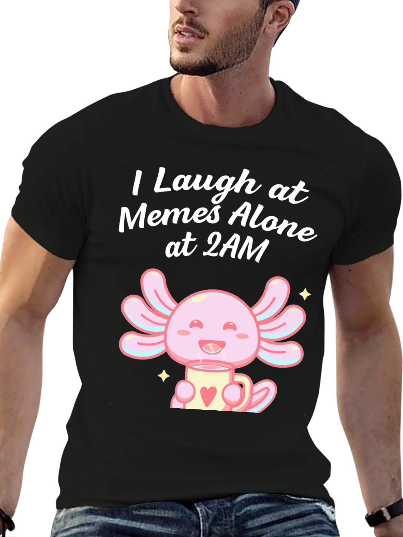 Black I Laugh at Memes Axolotl T-Shirt view 6