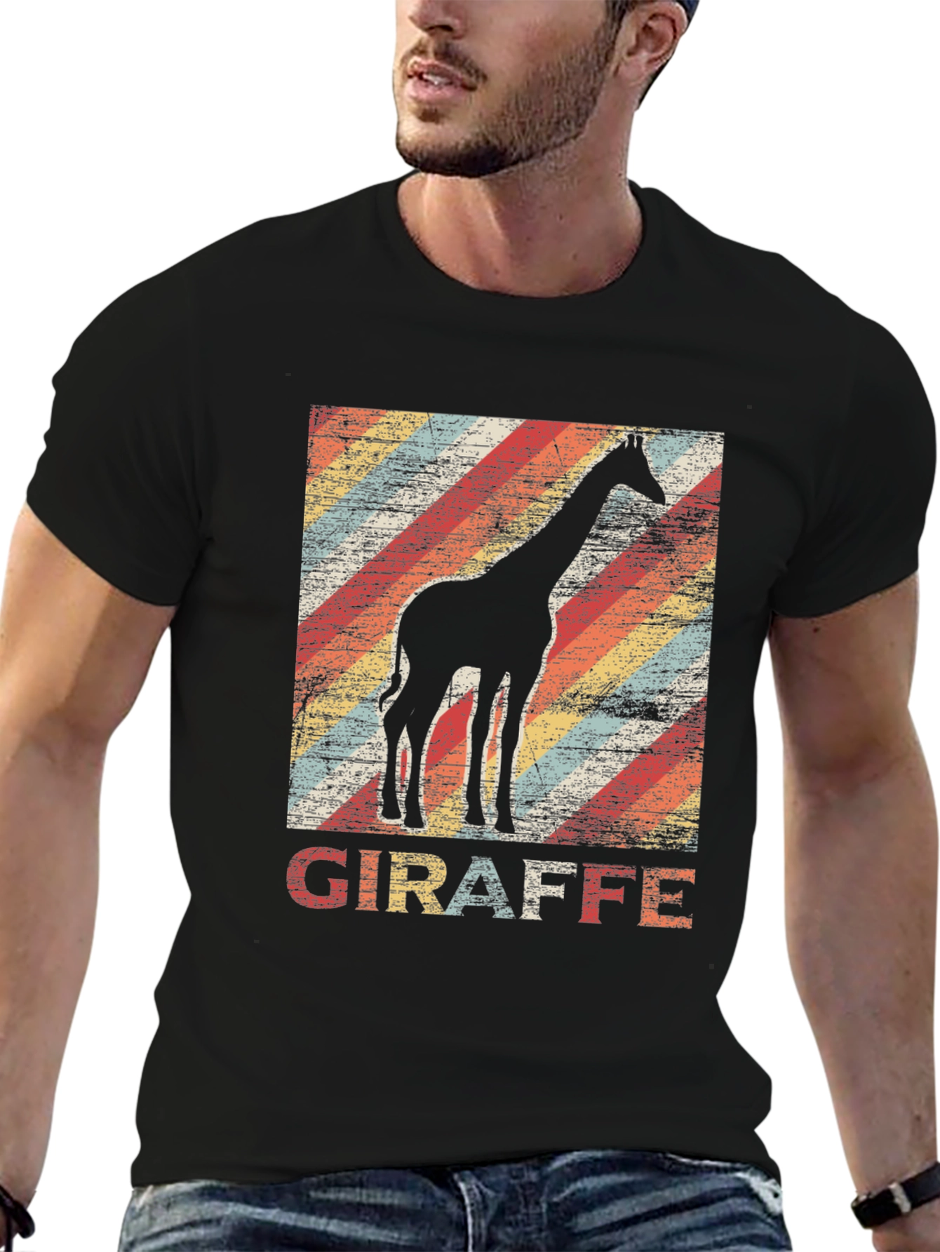 Black Retro Giraffe Graphic Tee view 6