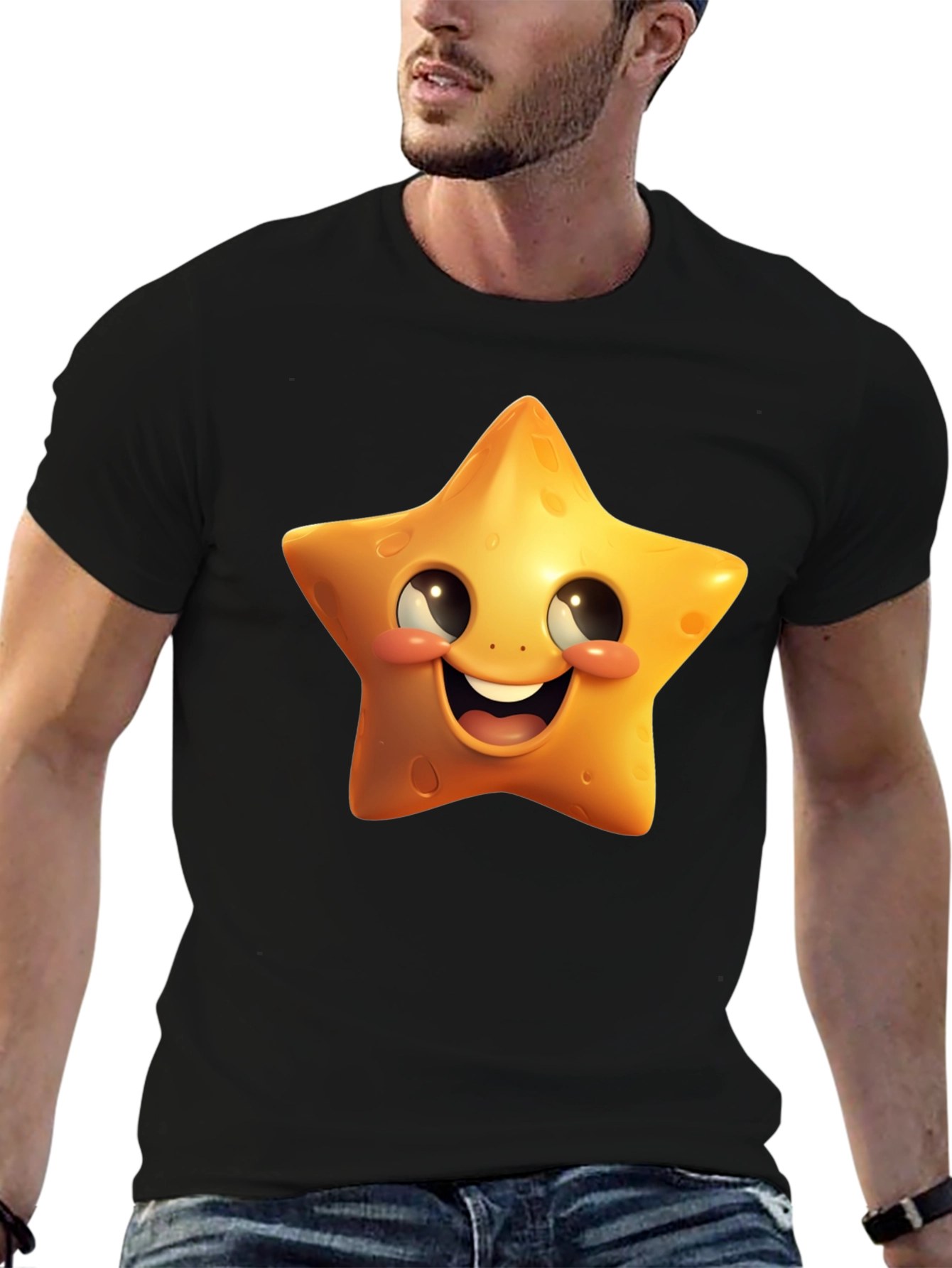 Black Star Cartoon Graphic Black T-Shirt view 6