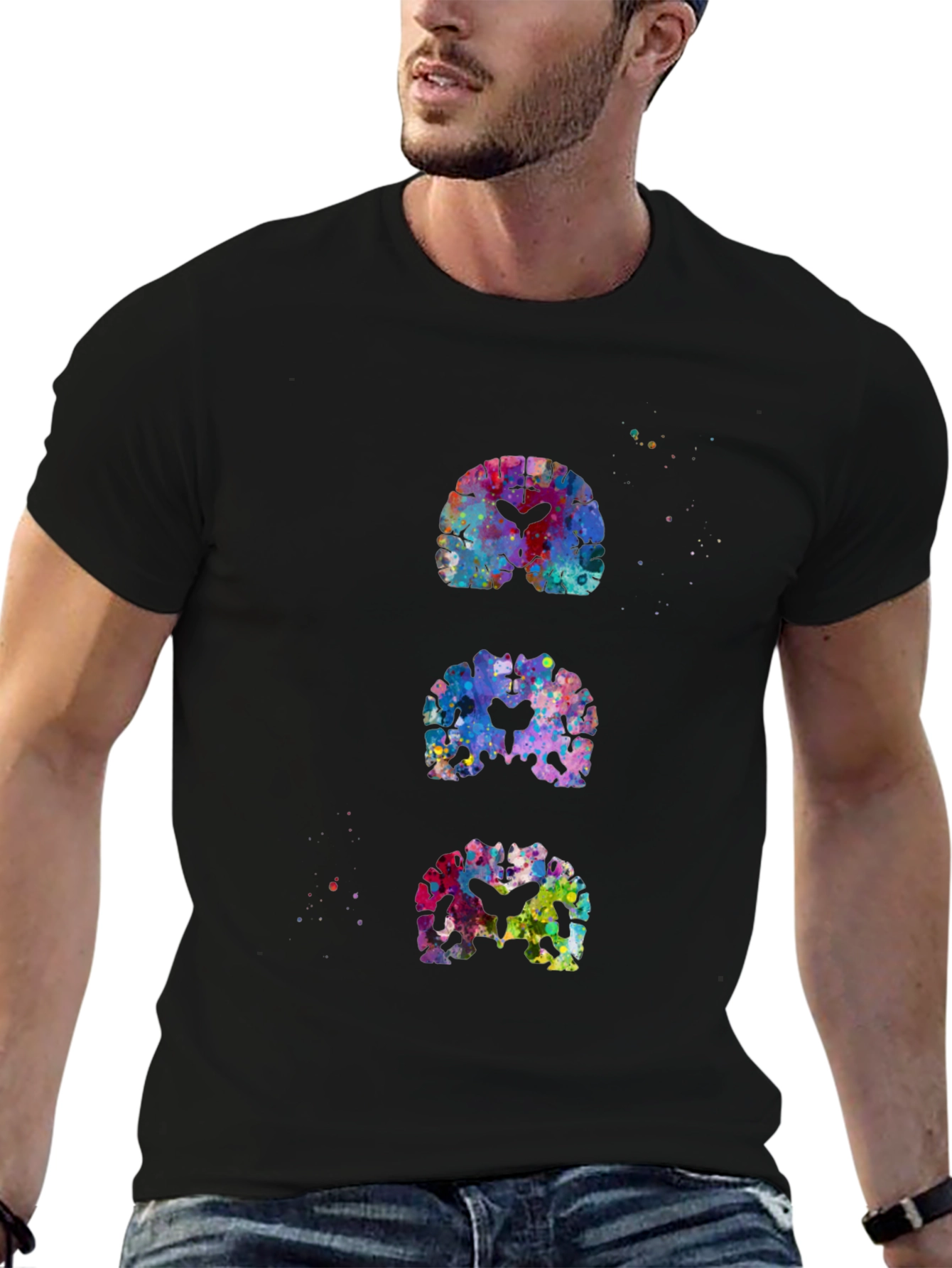 Black Colorful Brain Scan T-Shirt view 6