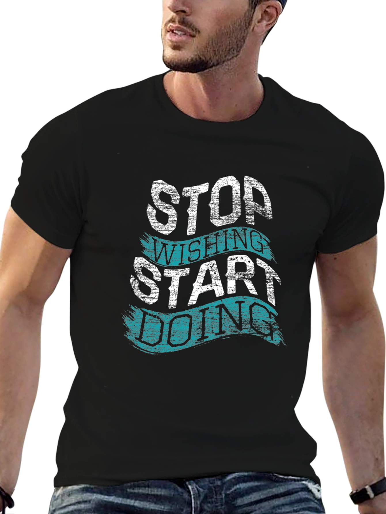 Black Motivational T-Shirt - Stop Wishing, Start Doing view 6
