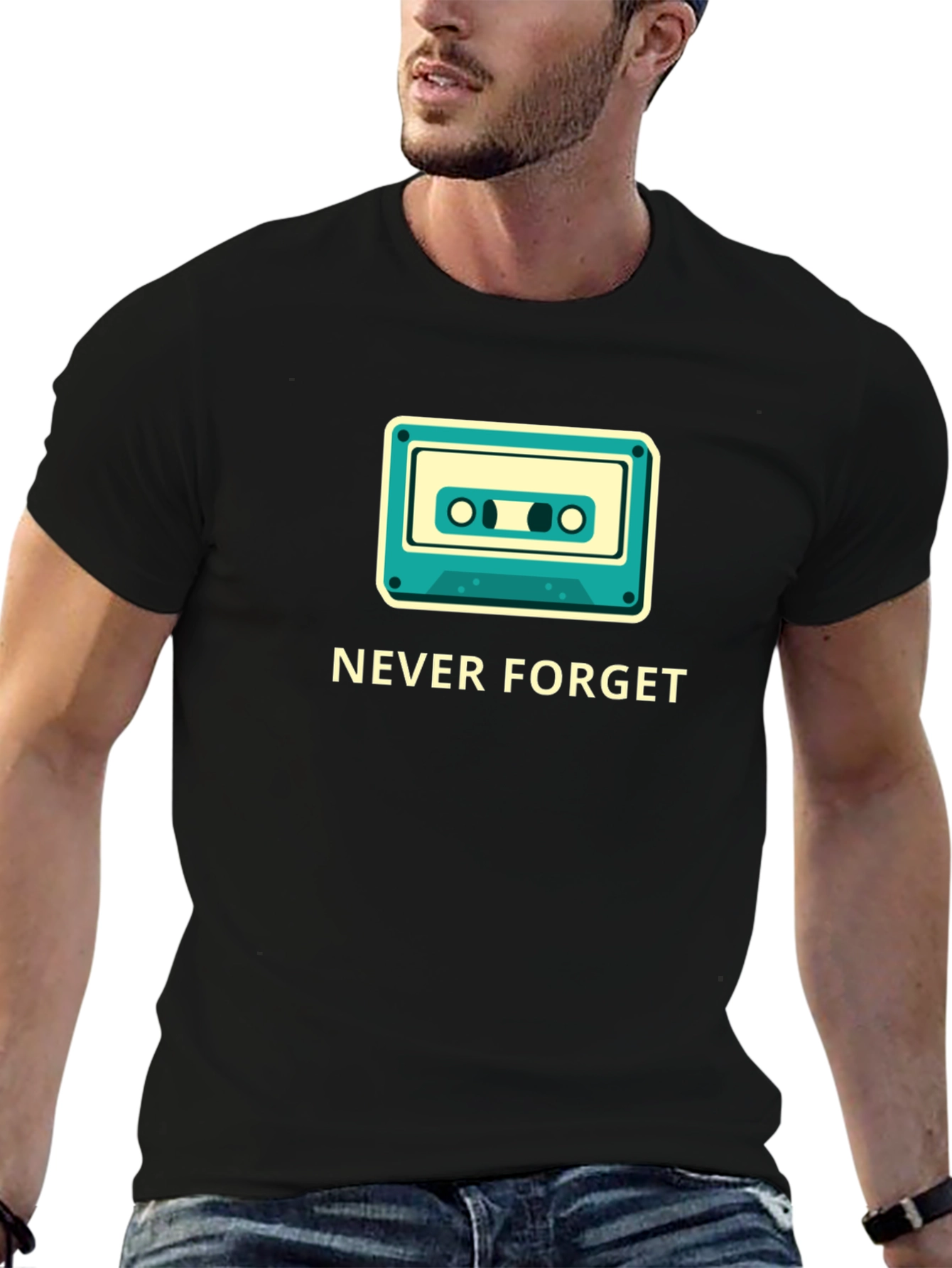Black Retro Cassette 'Never Forget' Graphic Tee view 6