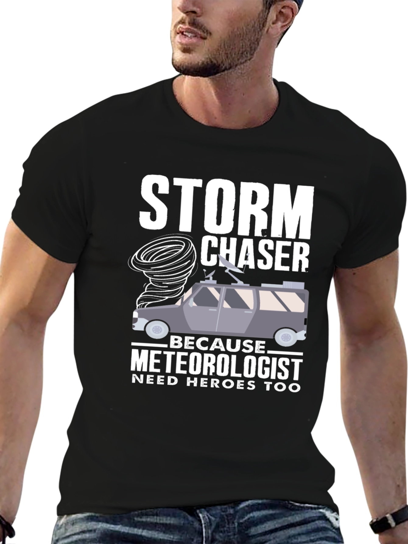 Black Storm Chaser T-Shirt: Meteorologist Hero Tee view 6