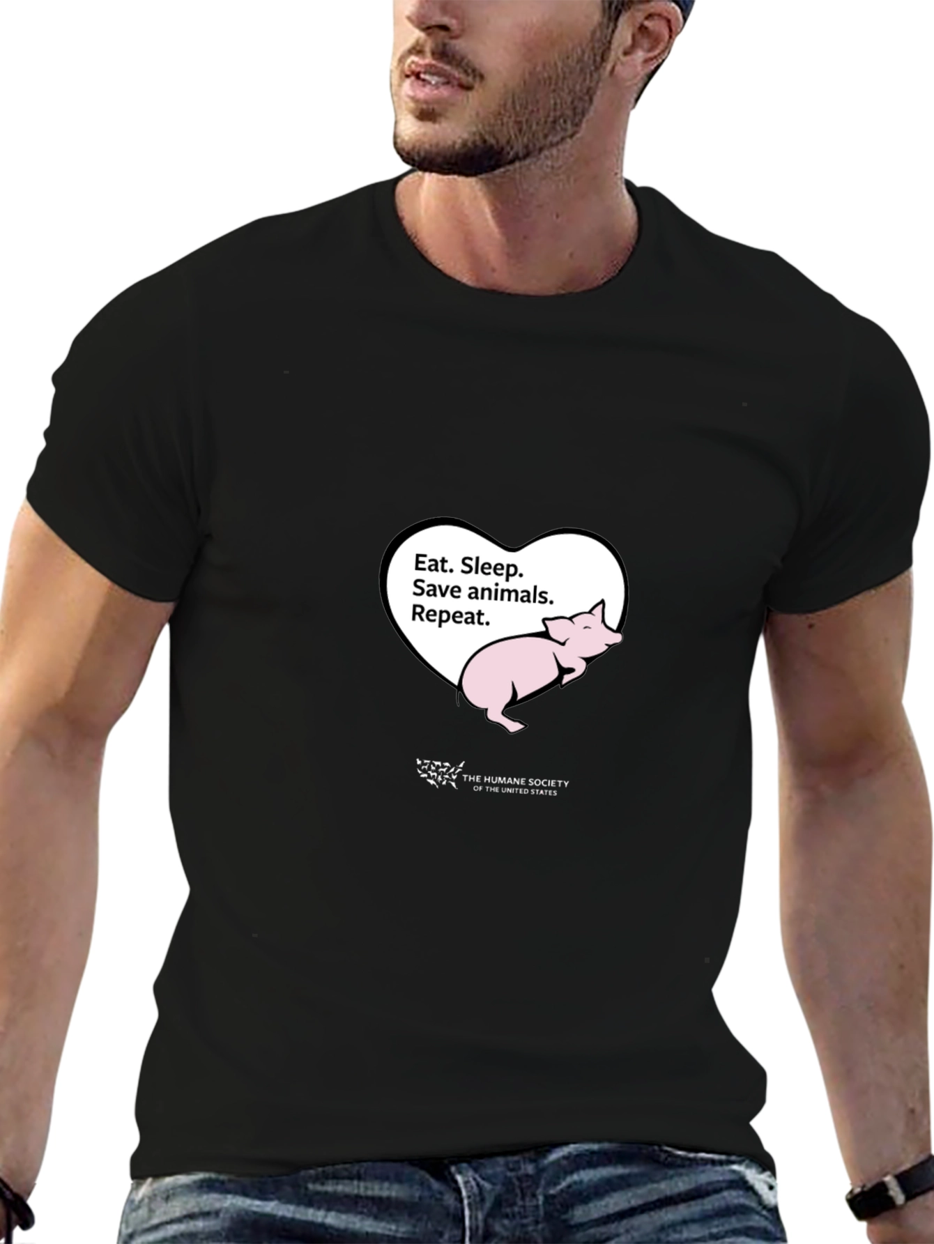 Black Humane Society Eat Sleep Save Animals T-Shirt view 6