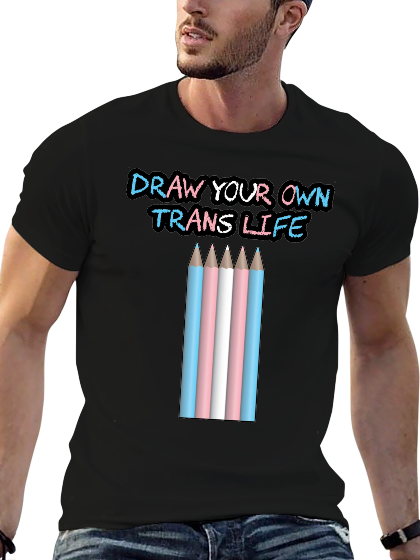 Black Draw Your Own Trans Life T-Shirt view 6