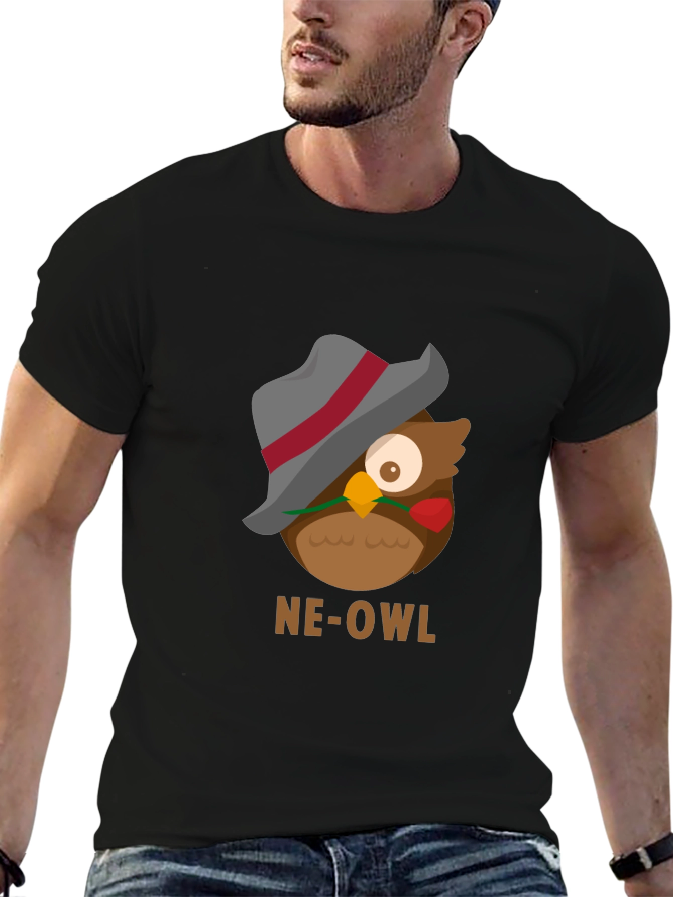 Black NE-OWL Graphic Tee - Stylish Owl Design view 6