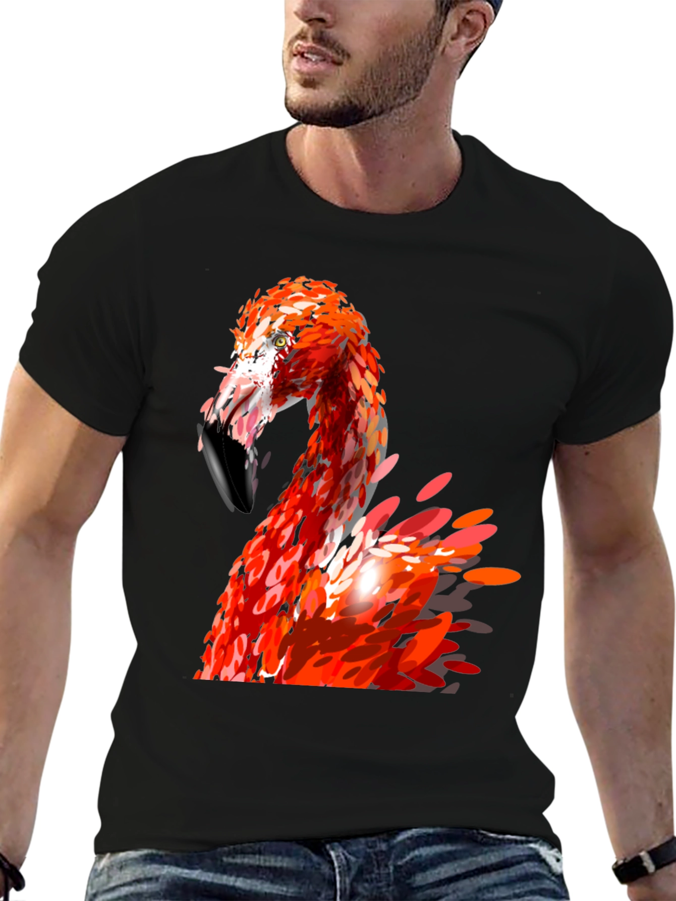 Black Flamingo Graphic Print Black T-Shirt view 6