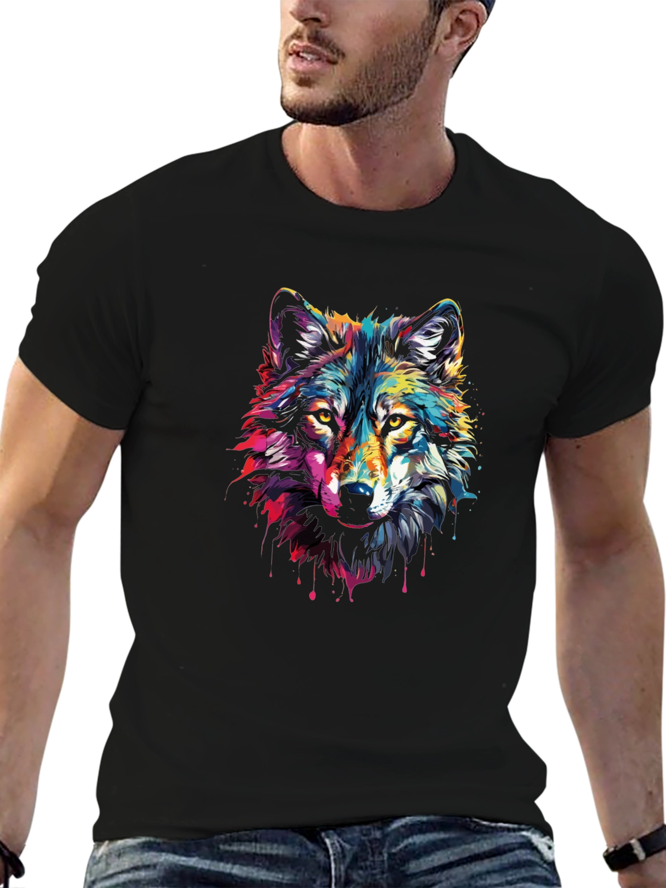 Black Vivid Wolf Graphic T-Shirt - Stylish Men's Tee view 6