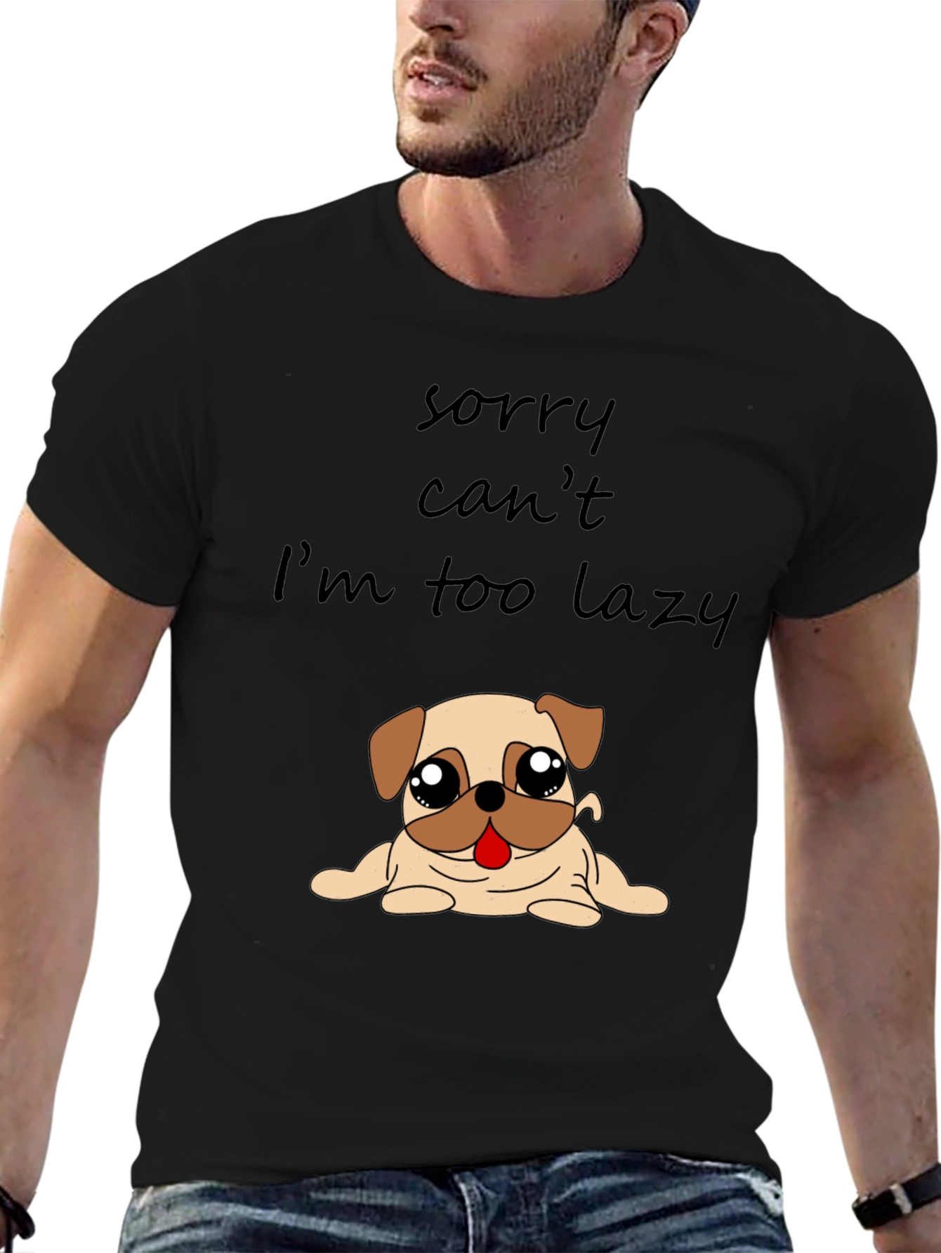Black Lazy Pug Graphic T-Shirt - Funny Dog Lover Tee view 6