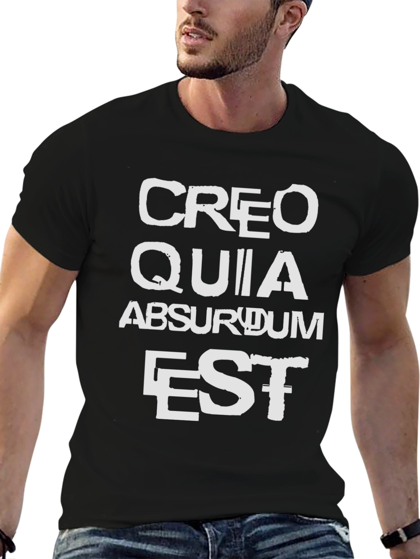 Black Creo Quia Absurdum Est T-Shirt view 6