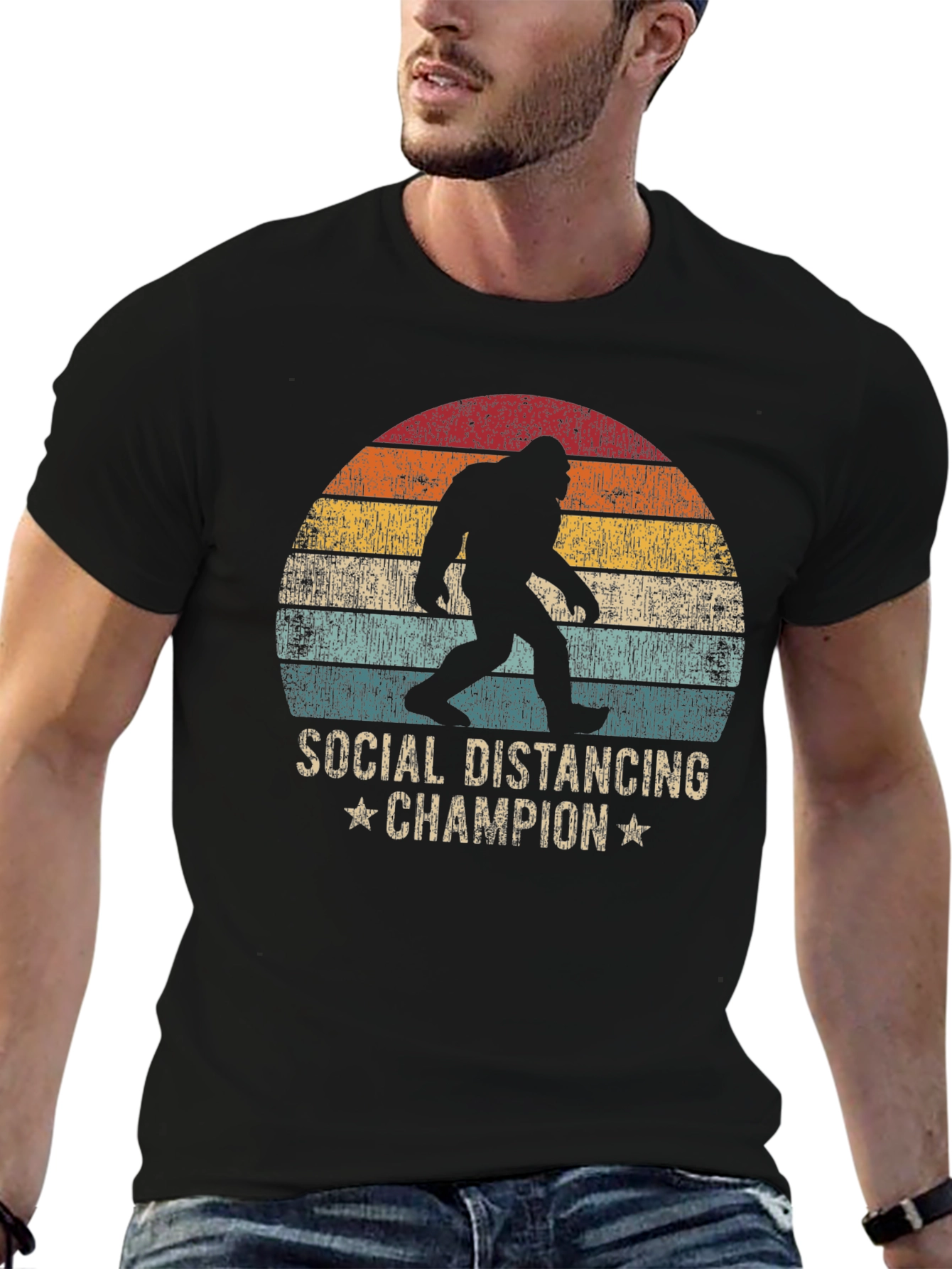 Black Social Distancing Champion Bigfoot T-Shirt view 6