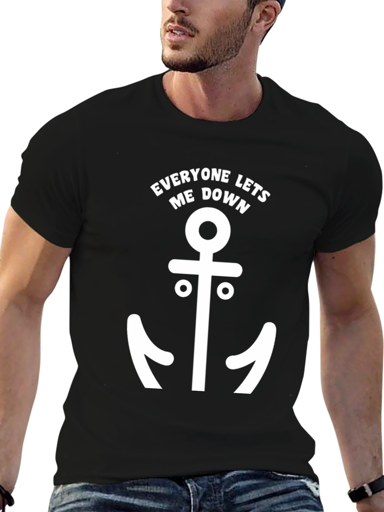 Black Everyone Lets Me Down Anchor Graphic Tee view 6