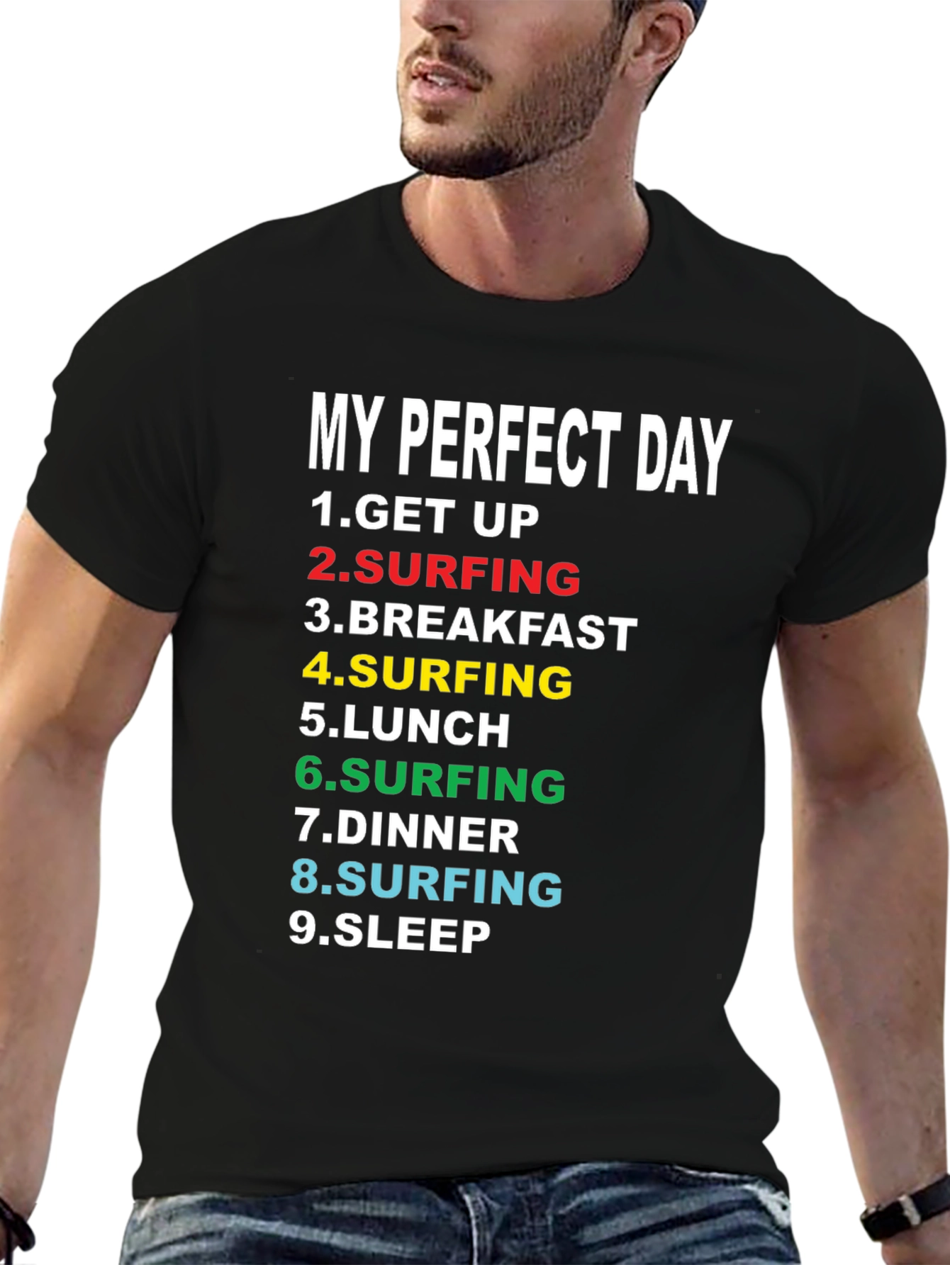 Black My Perfect Day Surfing T-Shirt - Black Cotton Tee view 6