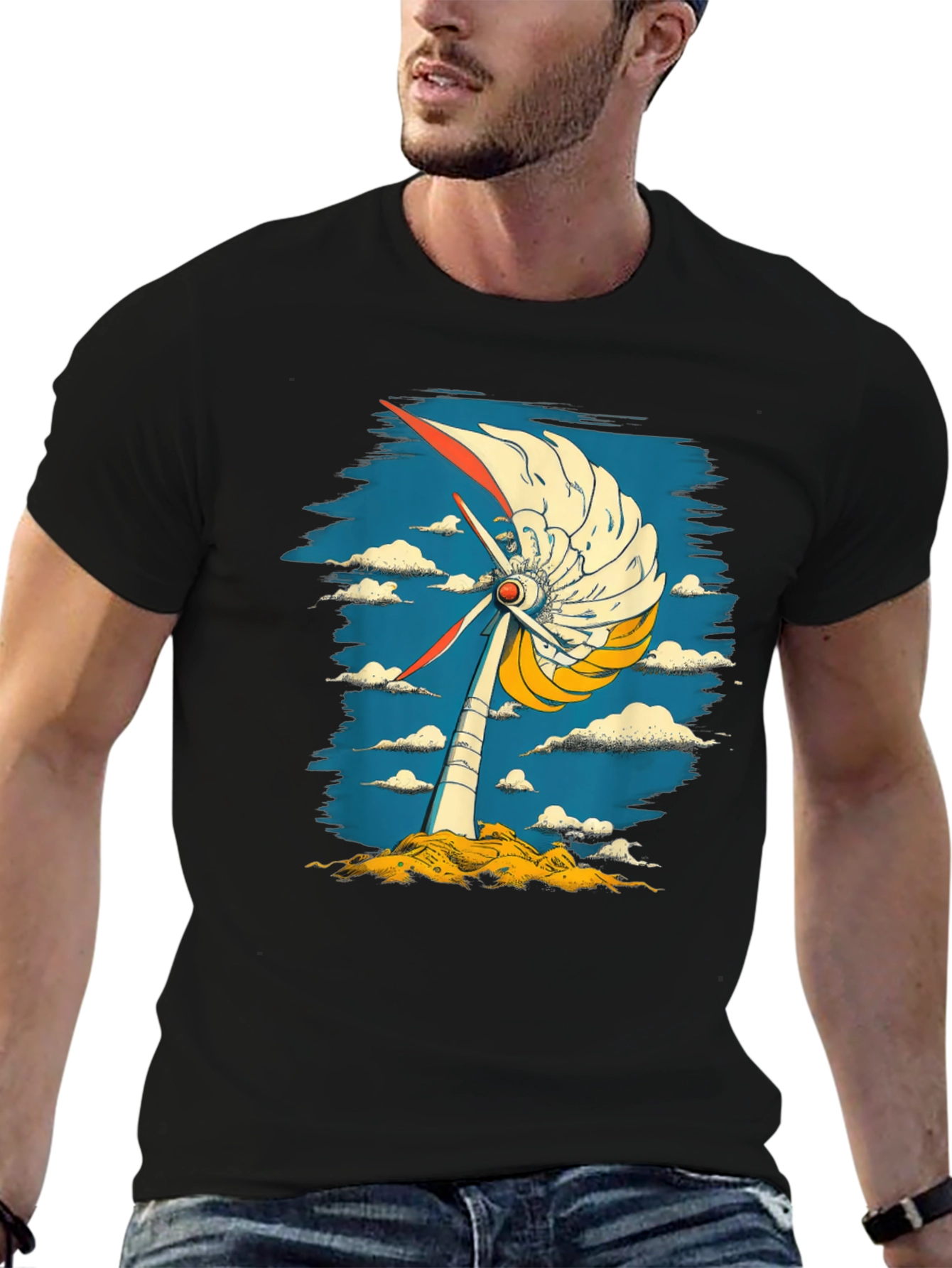 Black Abstract Windmill Graphic Tee - Modern Art Style view 6