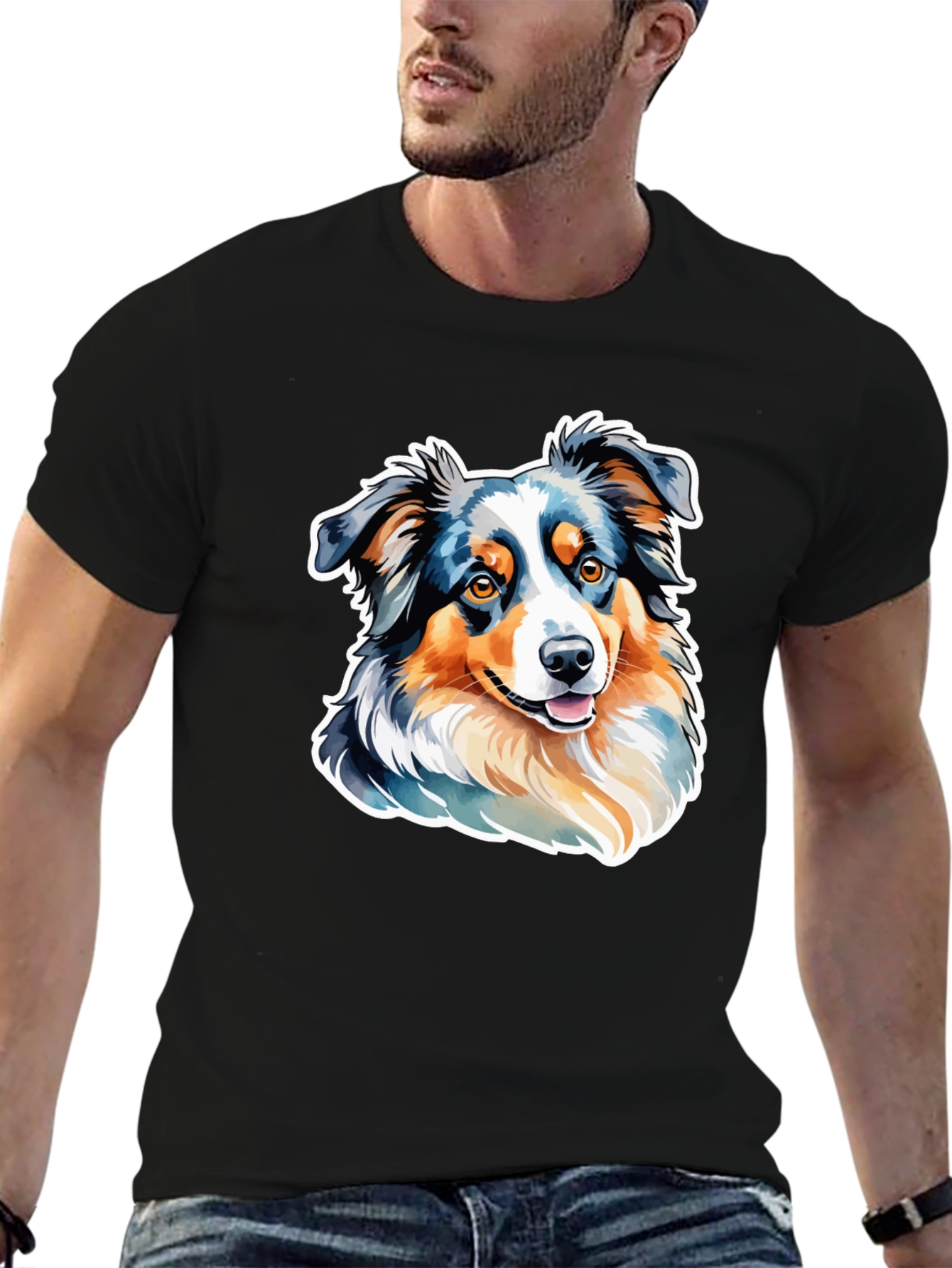 Black Australian Shepherd Dog Graphic T-Shirt view 6