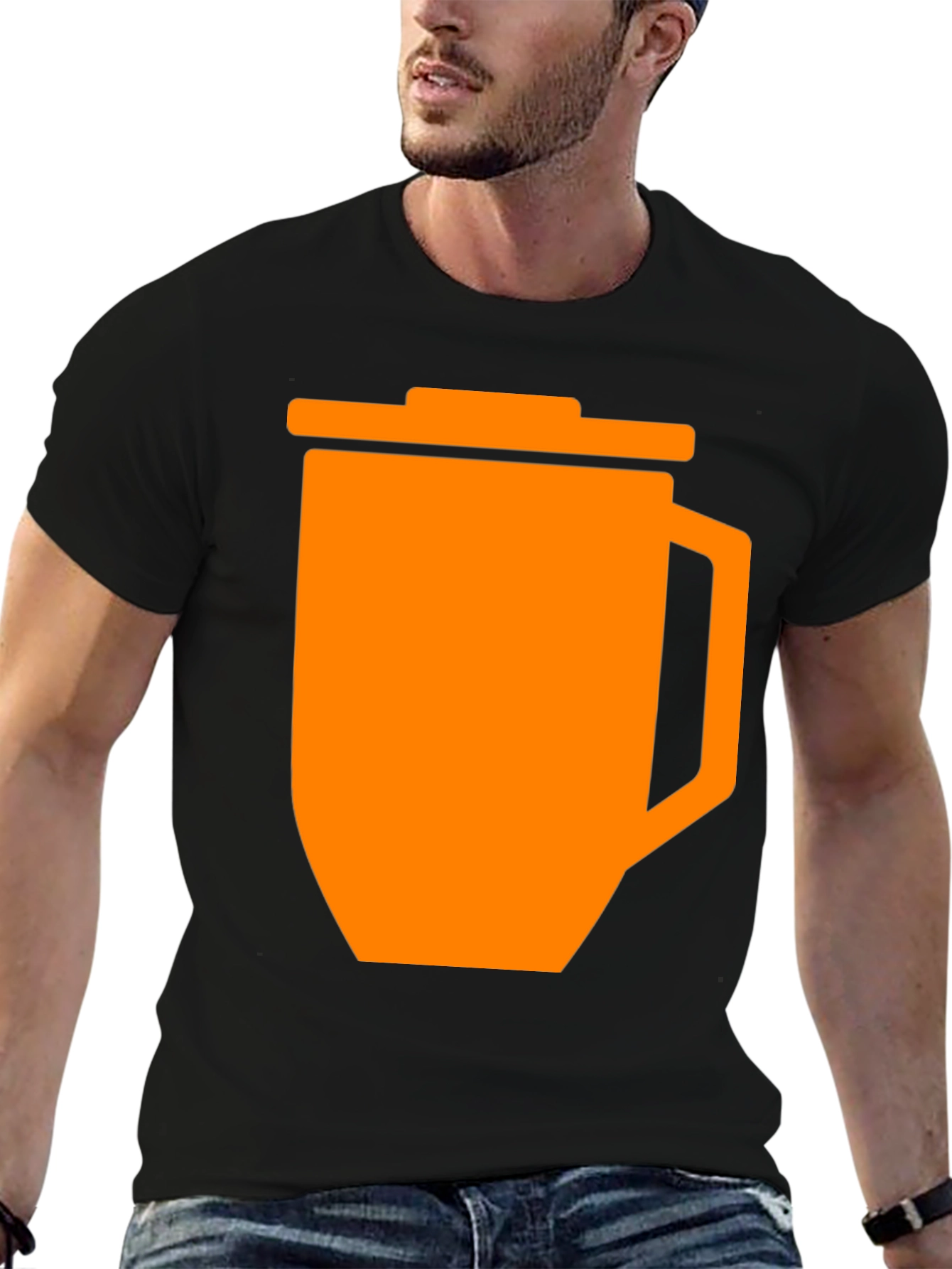 Black Funny Orange Trash Can Graphic T-Shirt - Black view 6