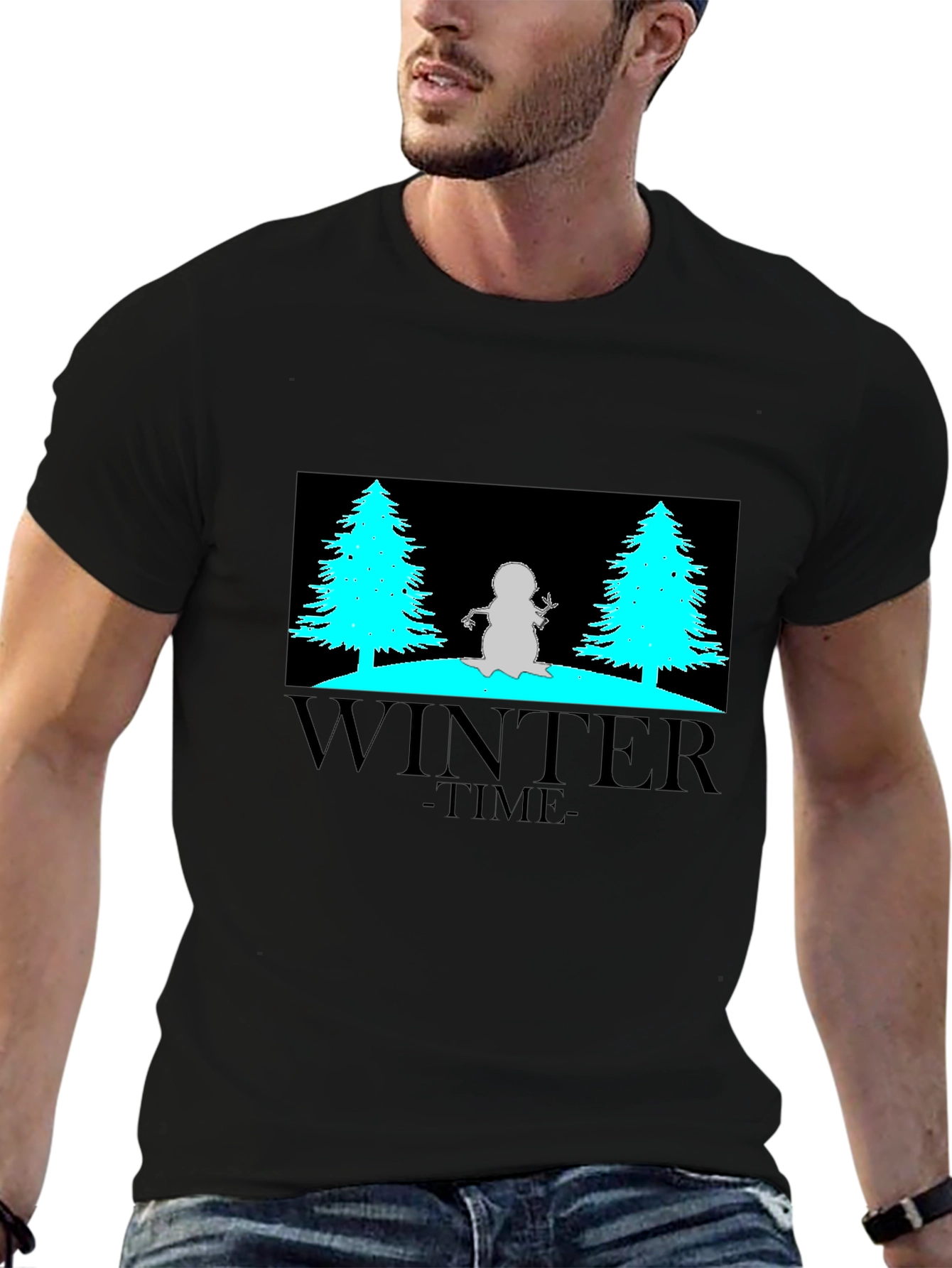 Black Winter Time Graphic Tee - Black Cotton Blend view 6