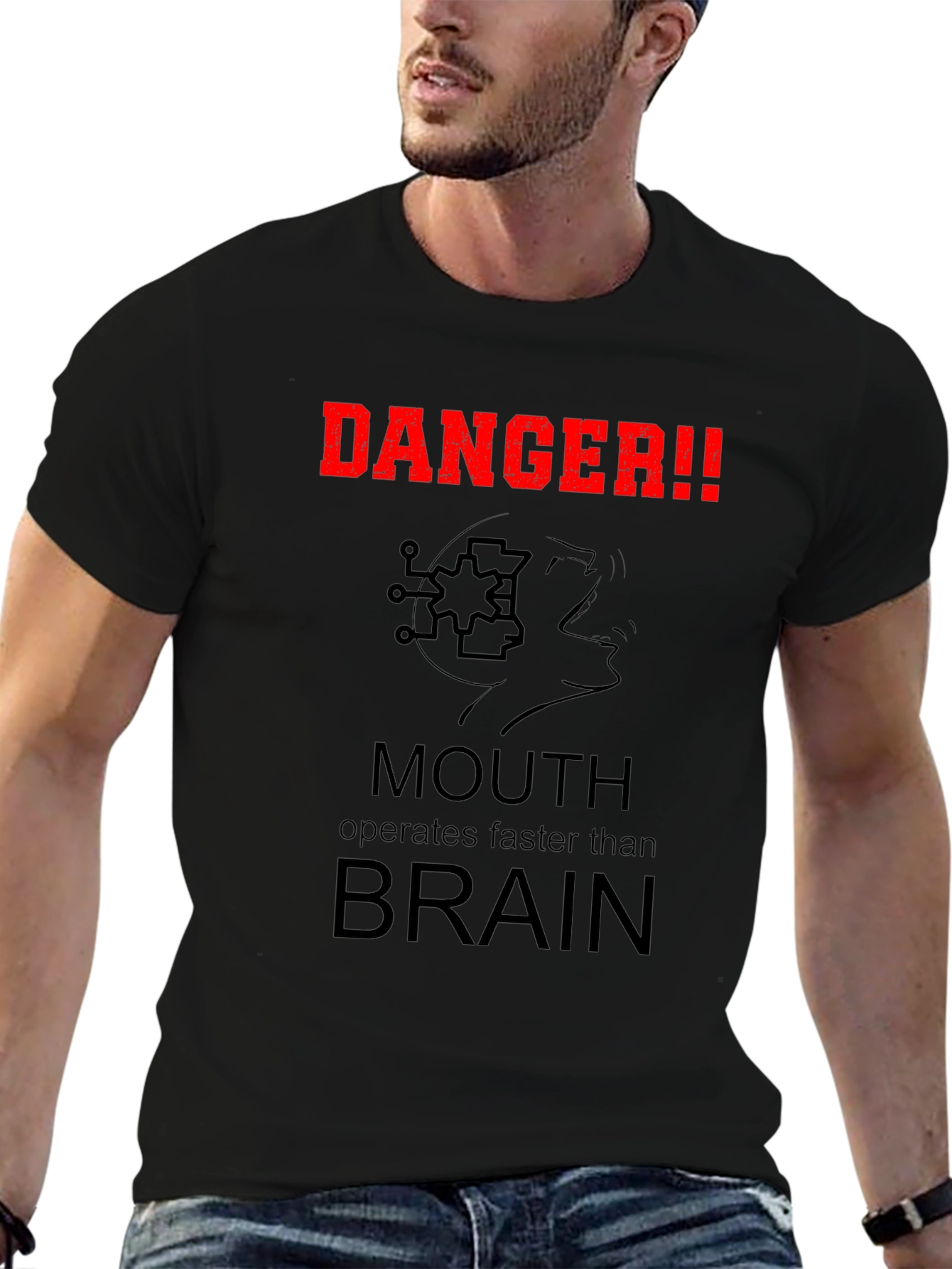 Black Danger!! Mouth Operates Faster Than Brain Humor T-Shirt view 6