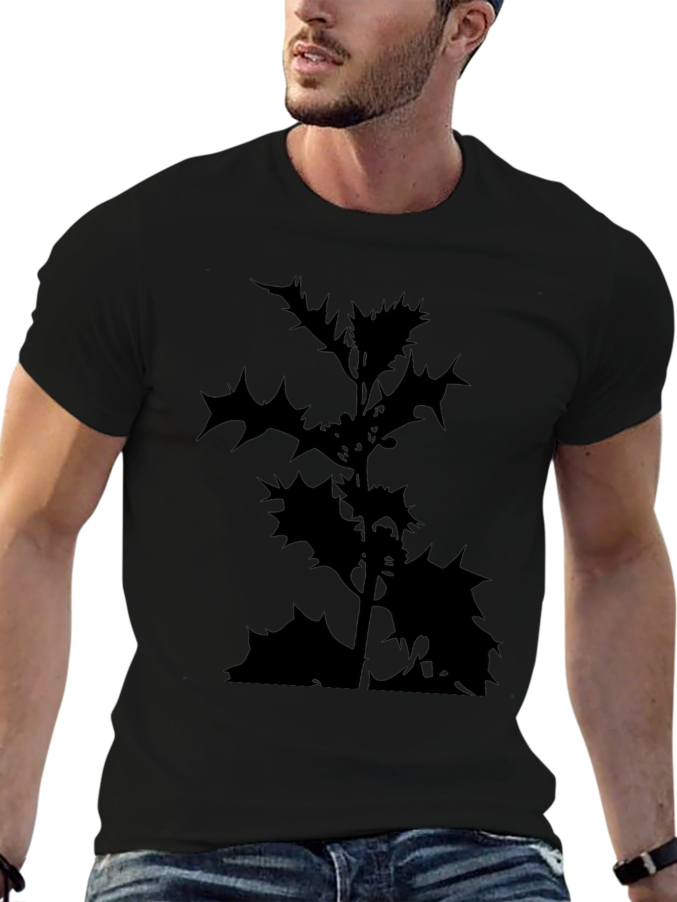 Black Black T-Shirt with Holly Silhouette view 6