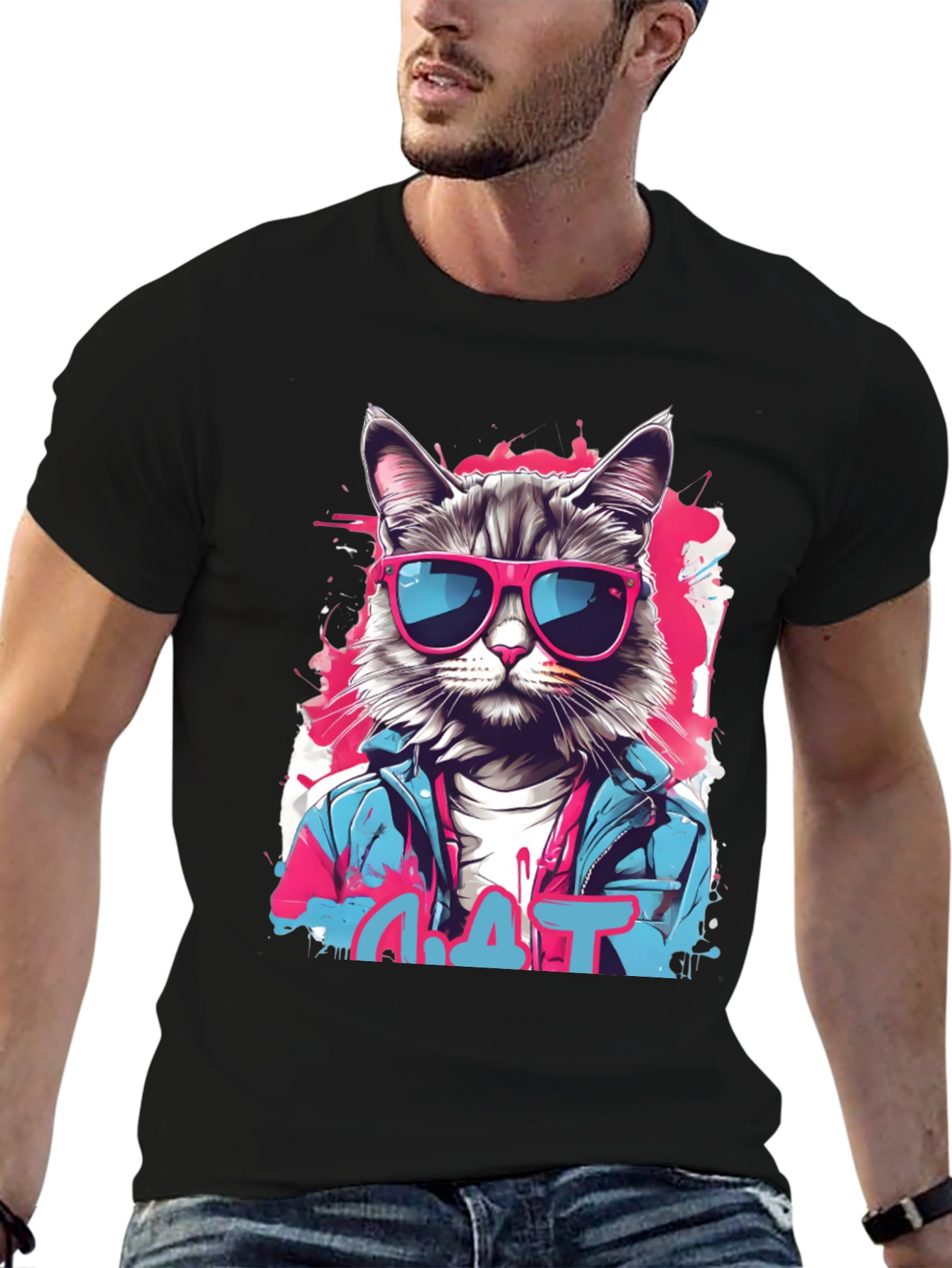 Black Cool Cat Graphic T-Shirt view 6