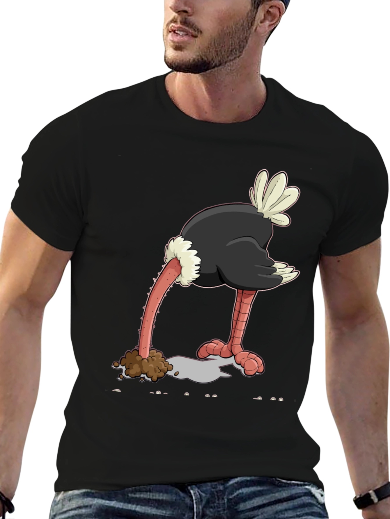 Black Ostrich Head in Sand Graphic Tee view 6