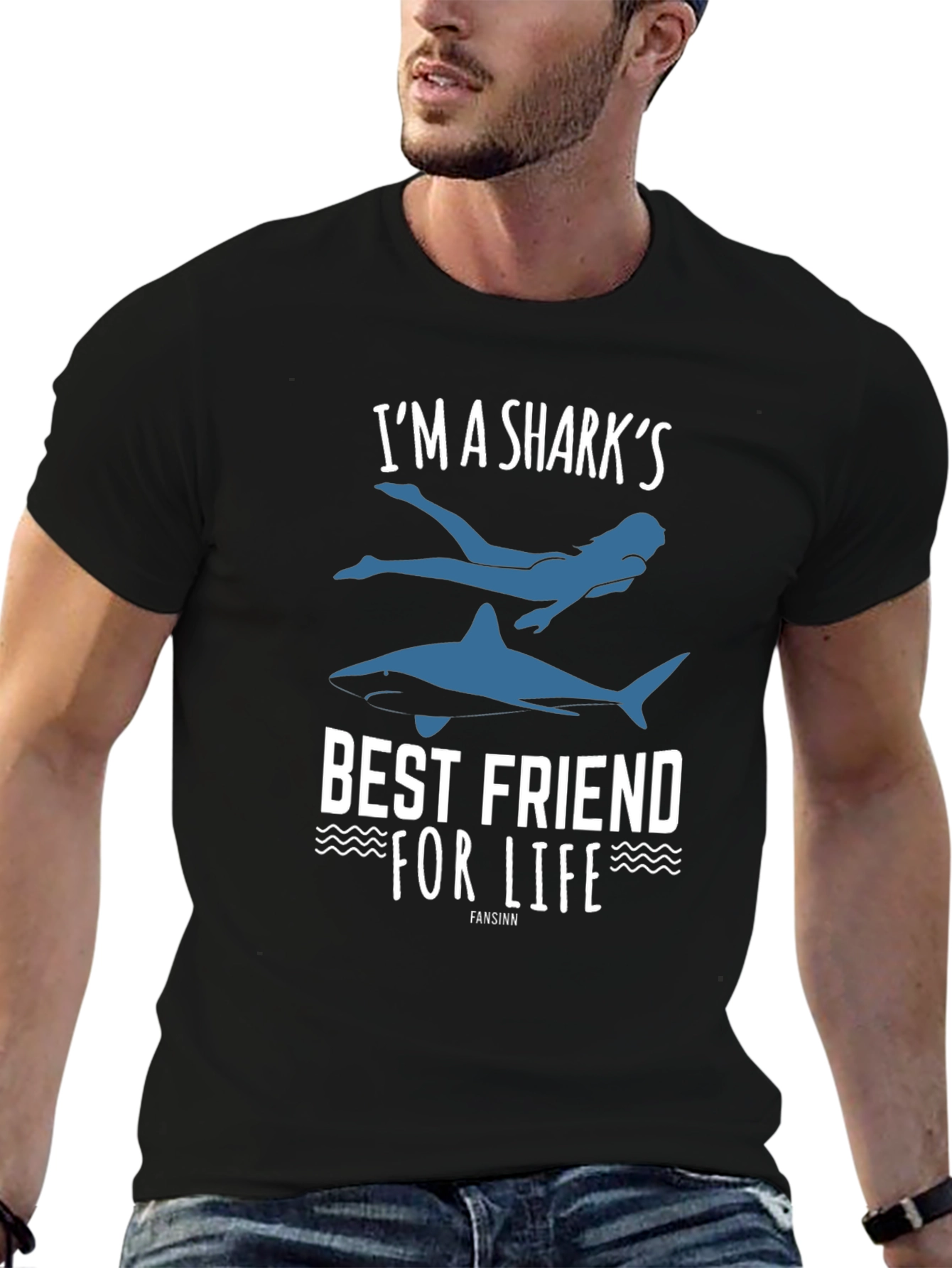 Black I'm a Shark's Best Friend For Life T-Shirt view 6