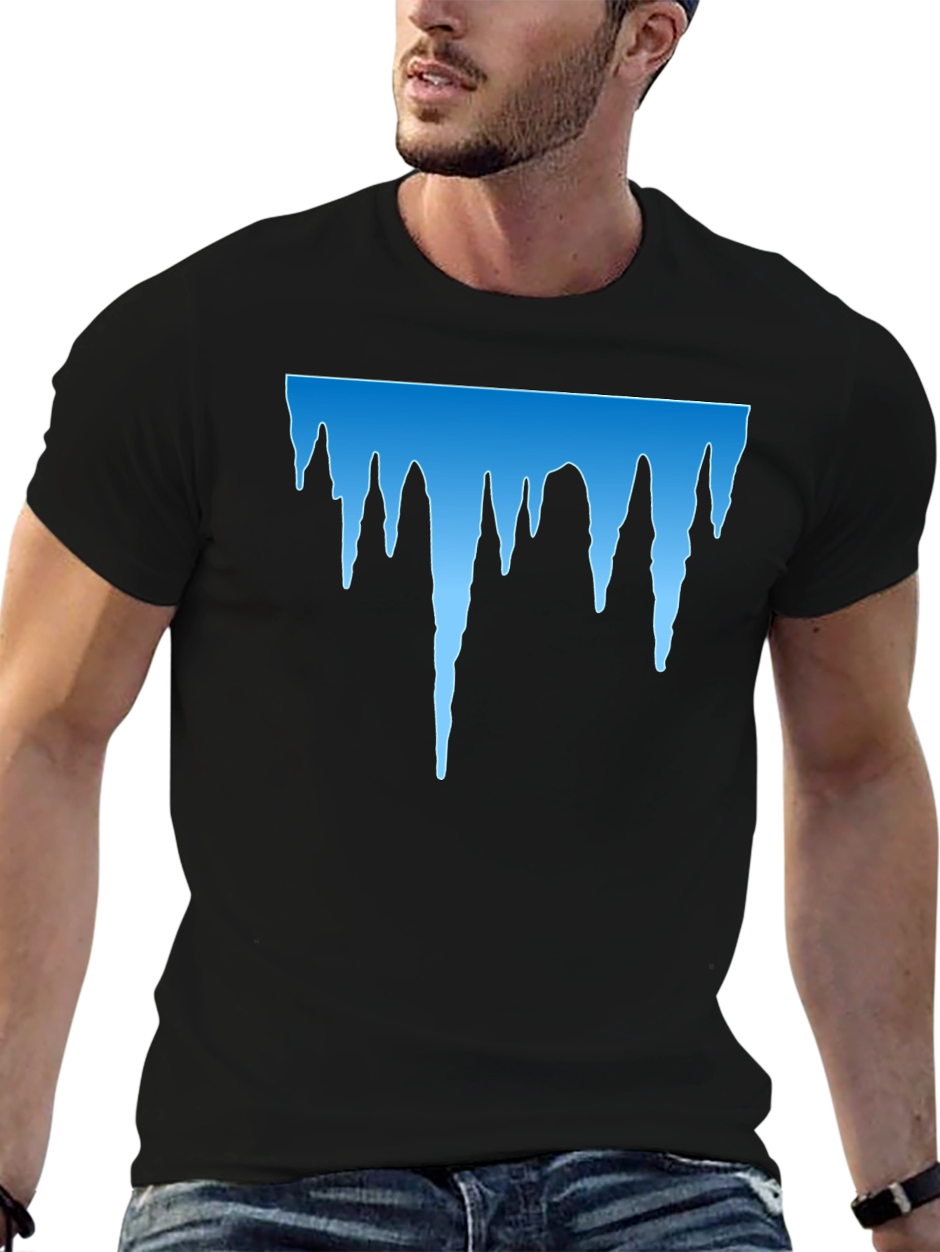 Black Icy Blue Drip Graphic Black T-Shirt view 6