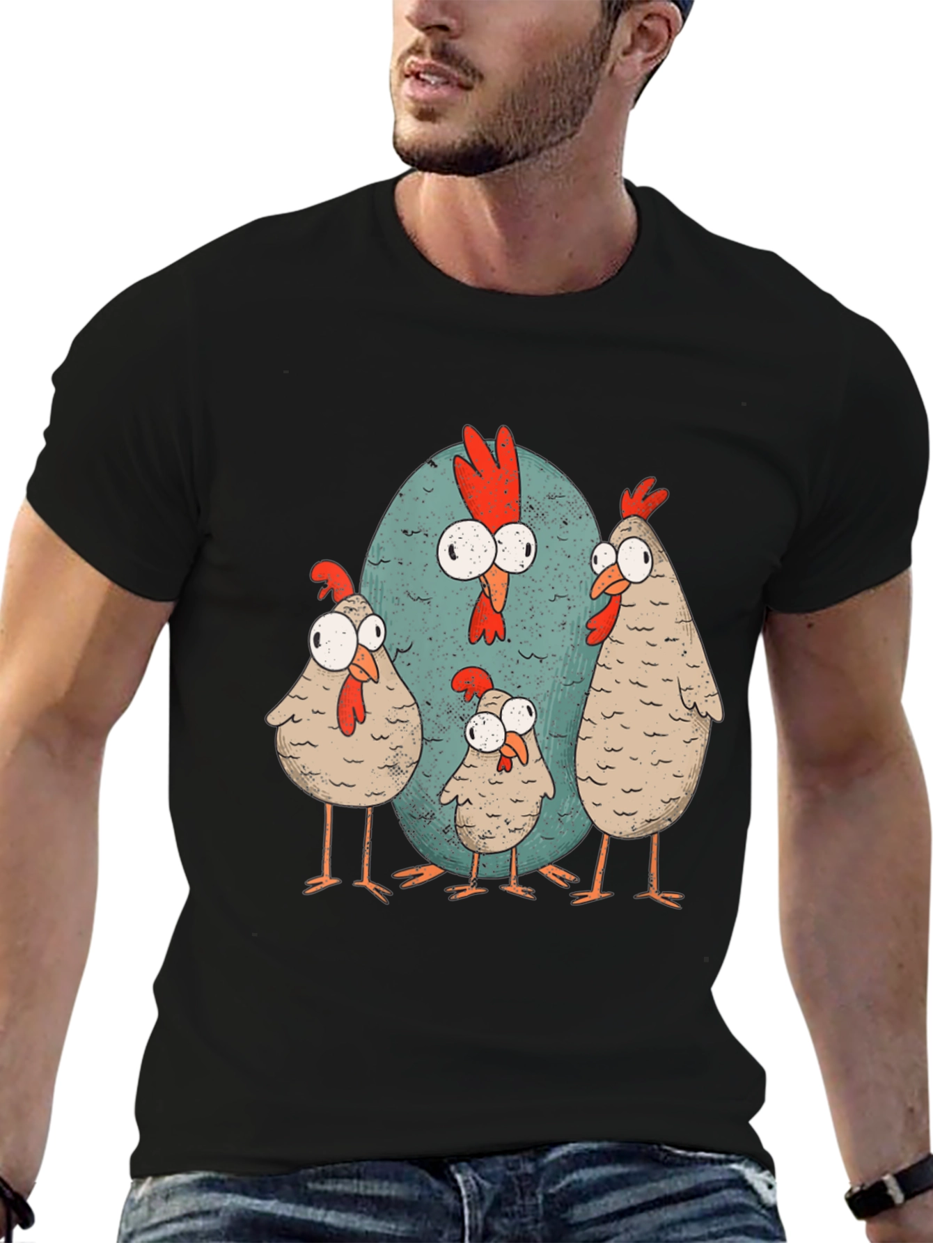 Black Funny Chicken Graphic Tee - Quirky Cartoon Design view 6
