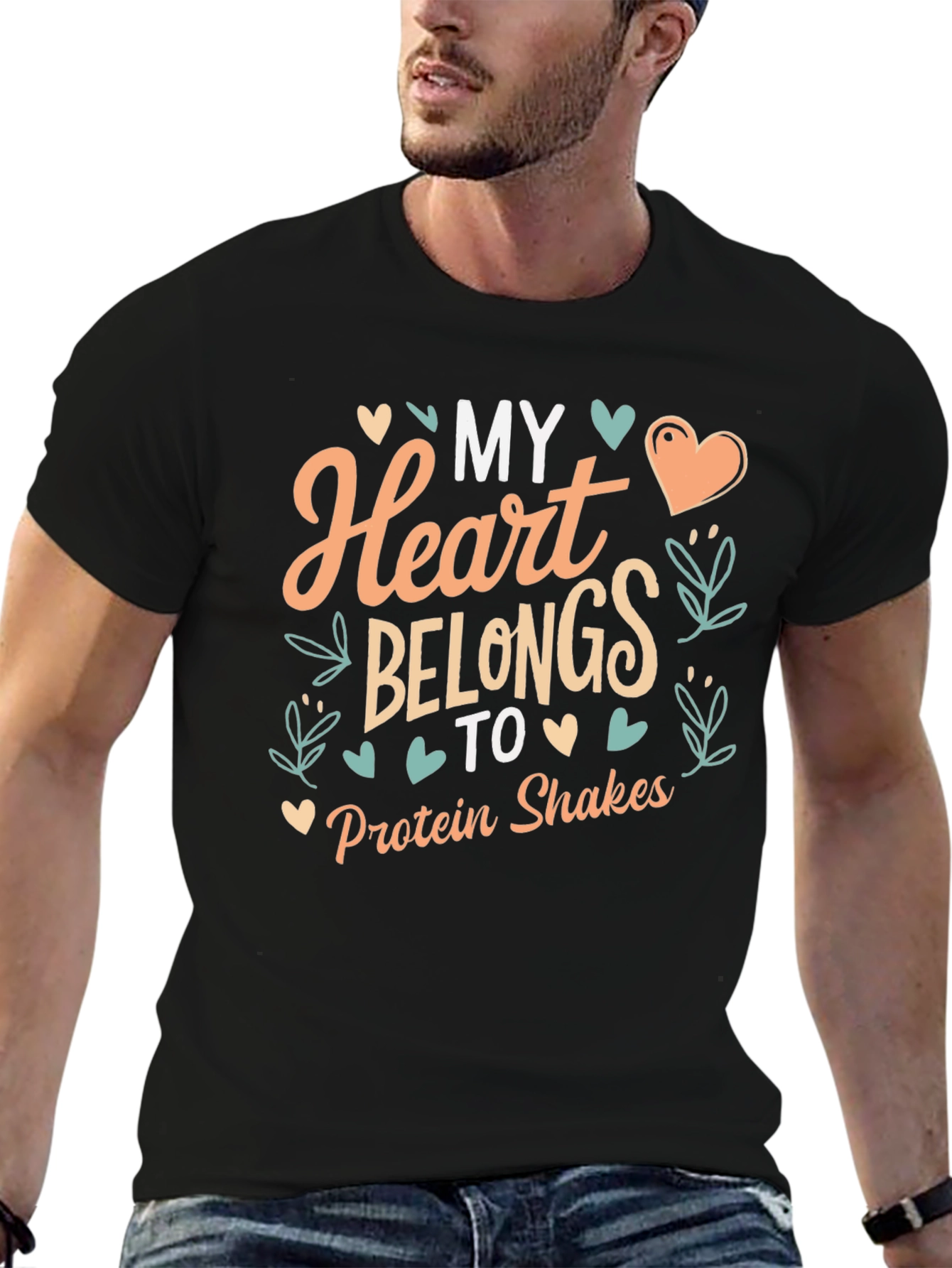 Black My Heart Belongs to Protein Shakes Graphic Tee view 6