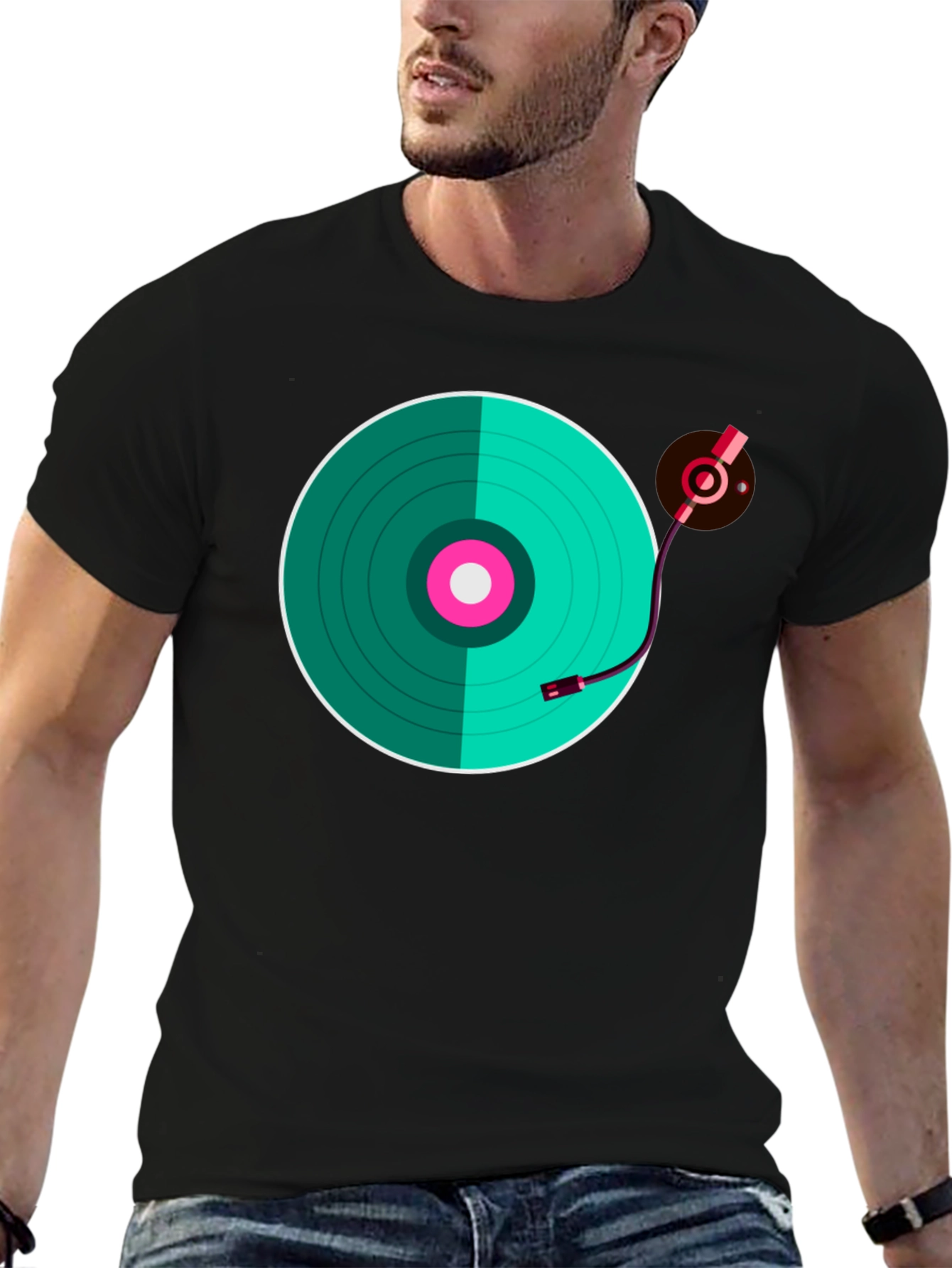 Black Turntable Graphic T-Shirt - Retro Music Lover Tee view 6