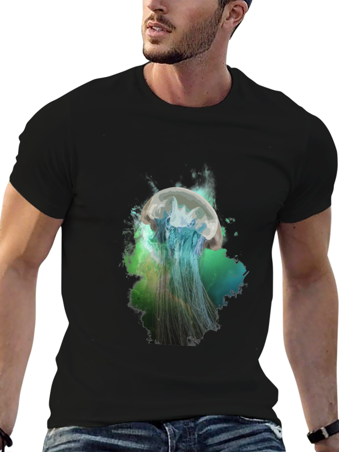 Black Jellyfish Graphic Print T-Shirt - Black view 6