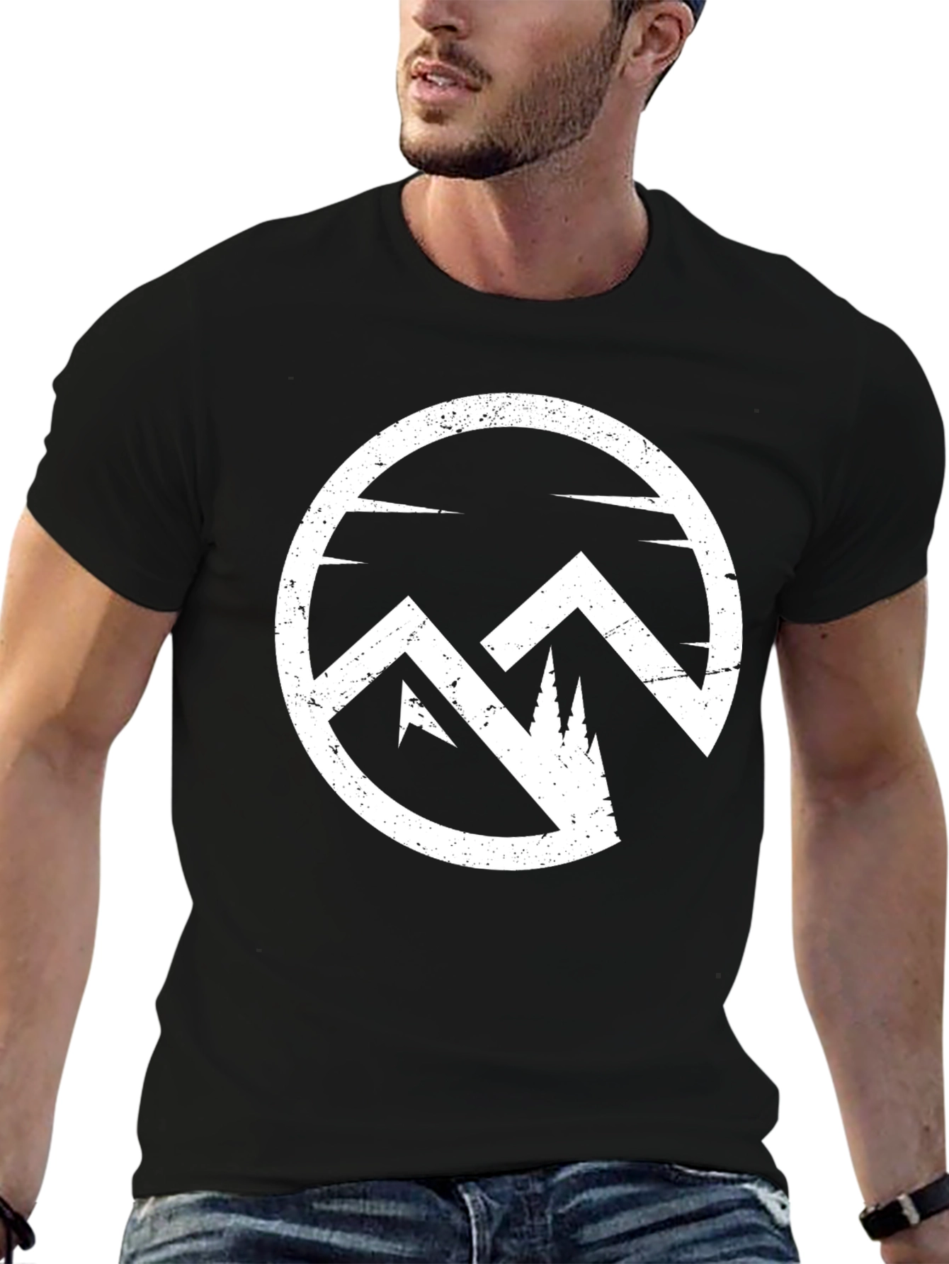 Black Mountain Circle Graphic Tee - Black Cotton Blend T-Shirt view 6