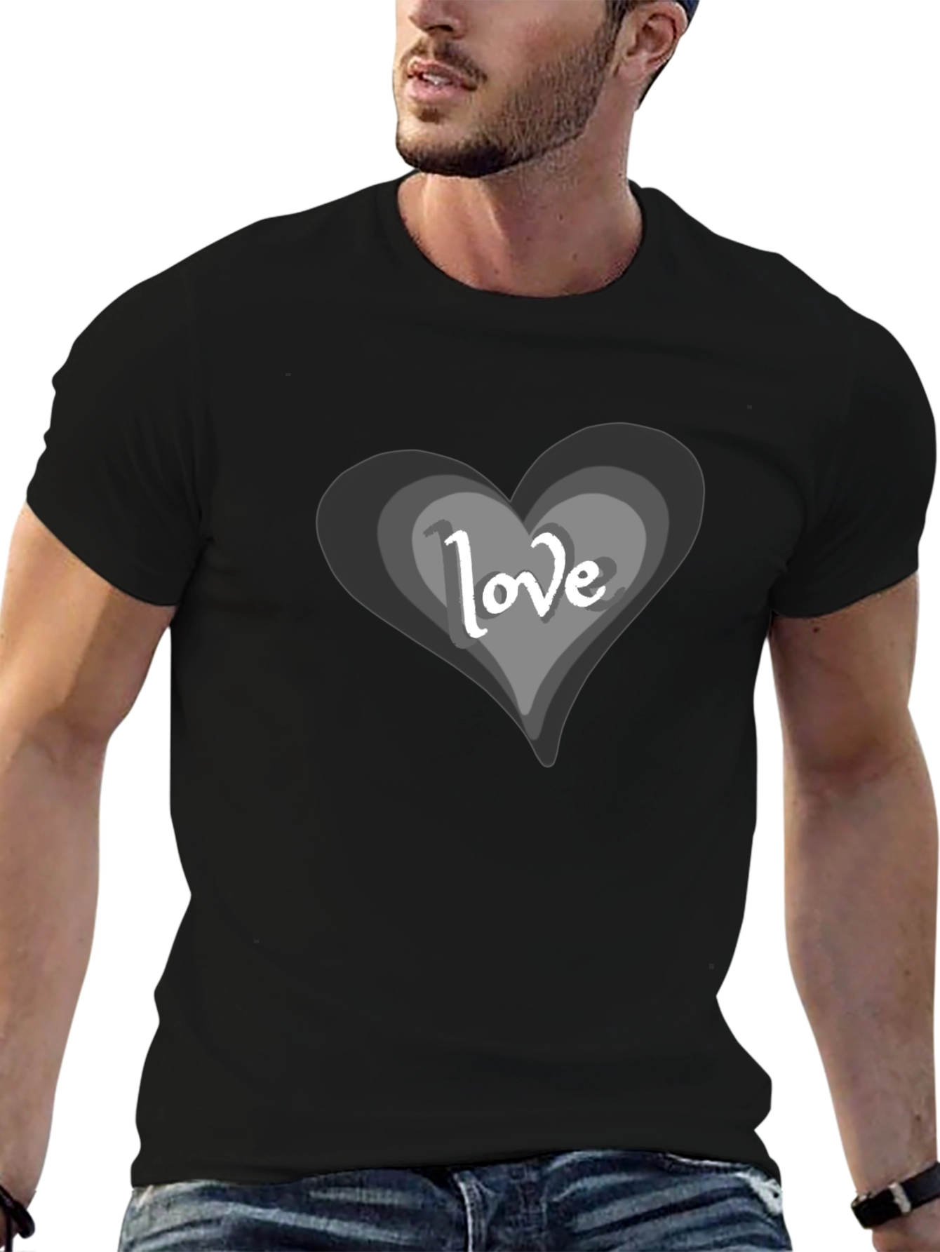 Black Love Heart Graphic Black T-Shirt view 6