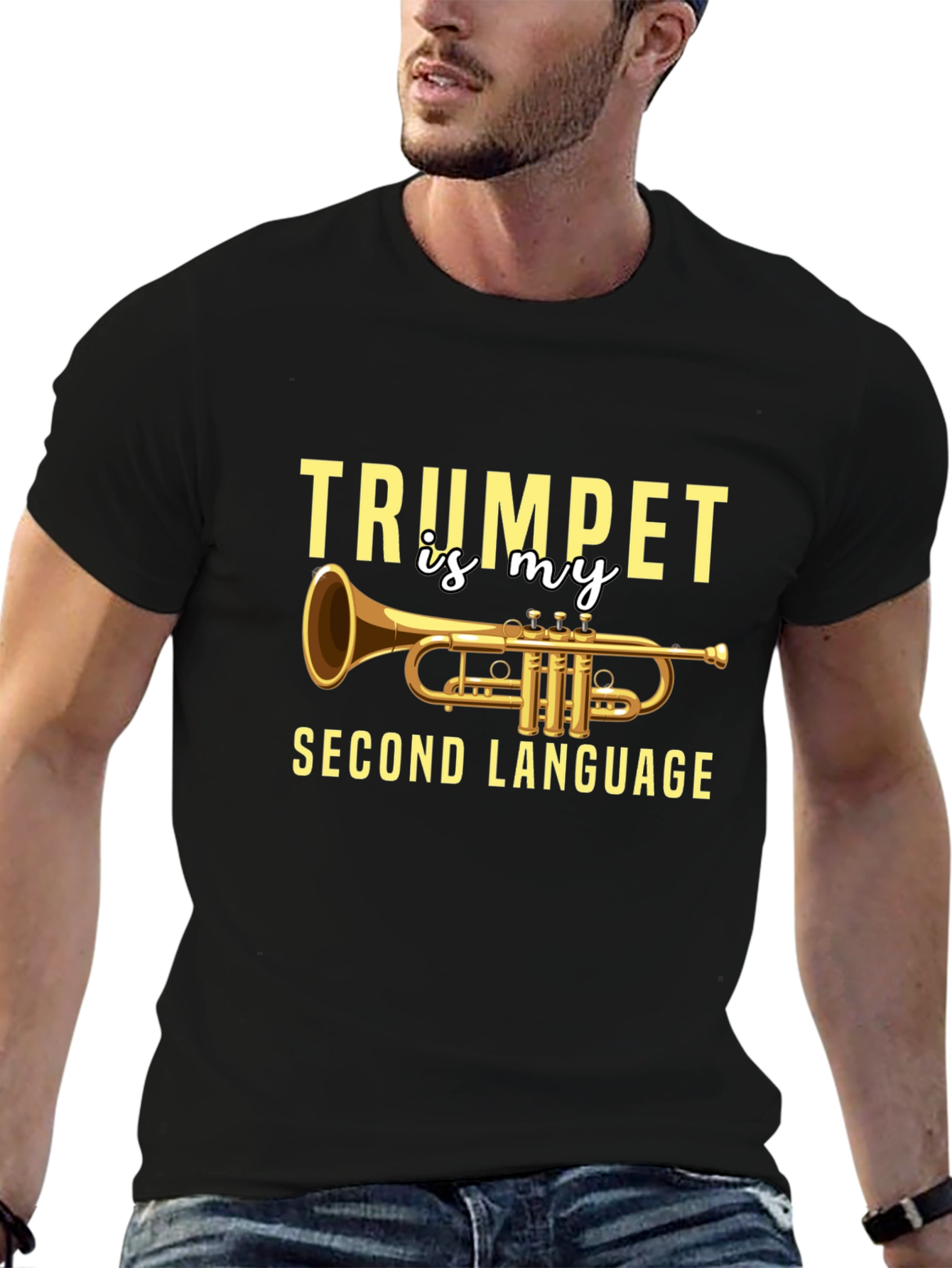 Black Trumpet Second Language Musician T-Shirt view 6