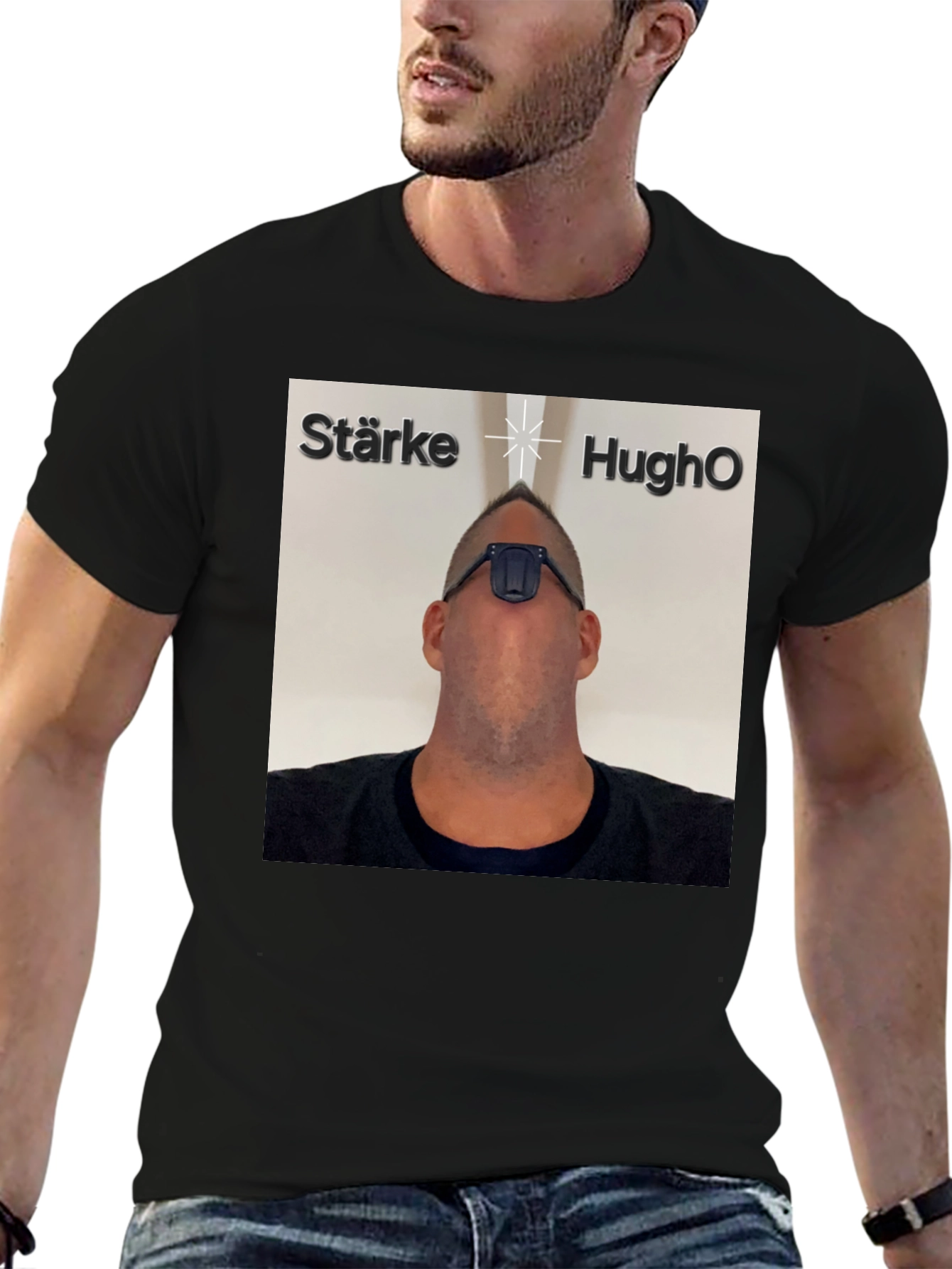 Black Starke HughO T-Shirt - Unique Graphic Tee view 6