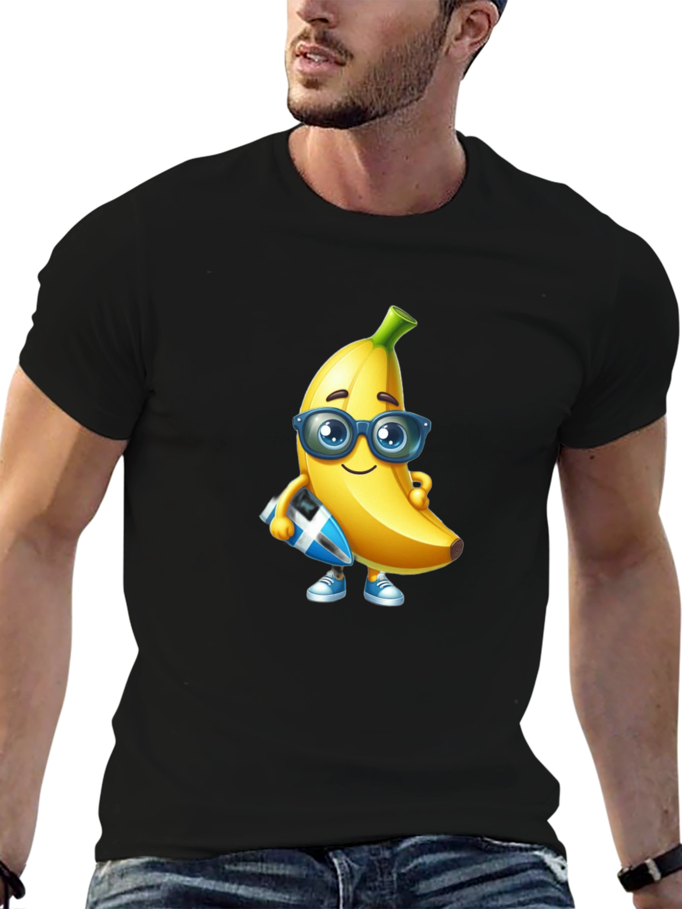 Black Cool Banana Graphic Tee - Black Cotton T-Shirt view 6