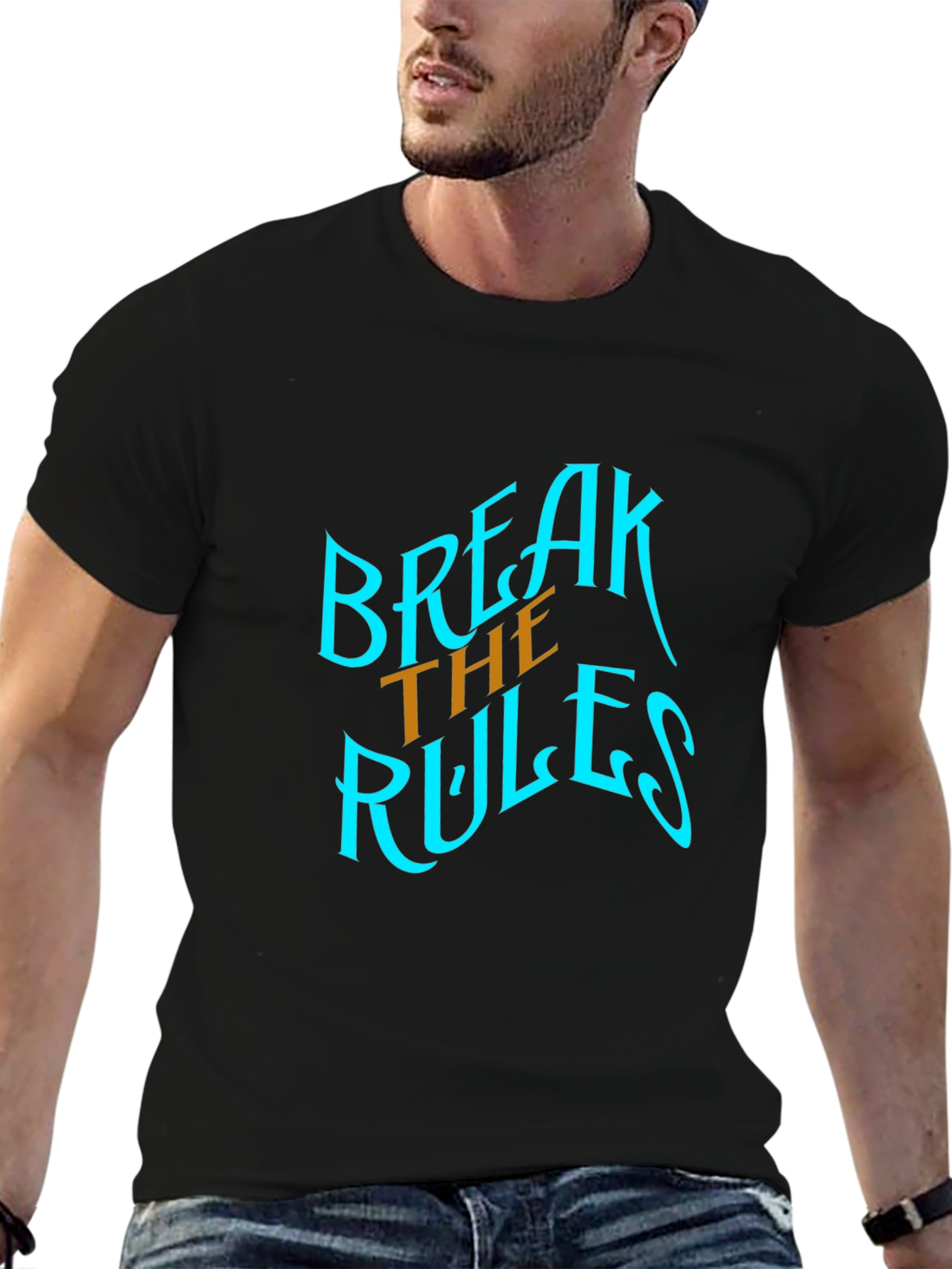 Black Break The Rules Graphic Tee - Stylish Black Cotton T-Shirt view 6