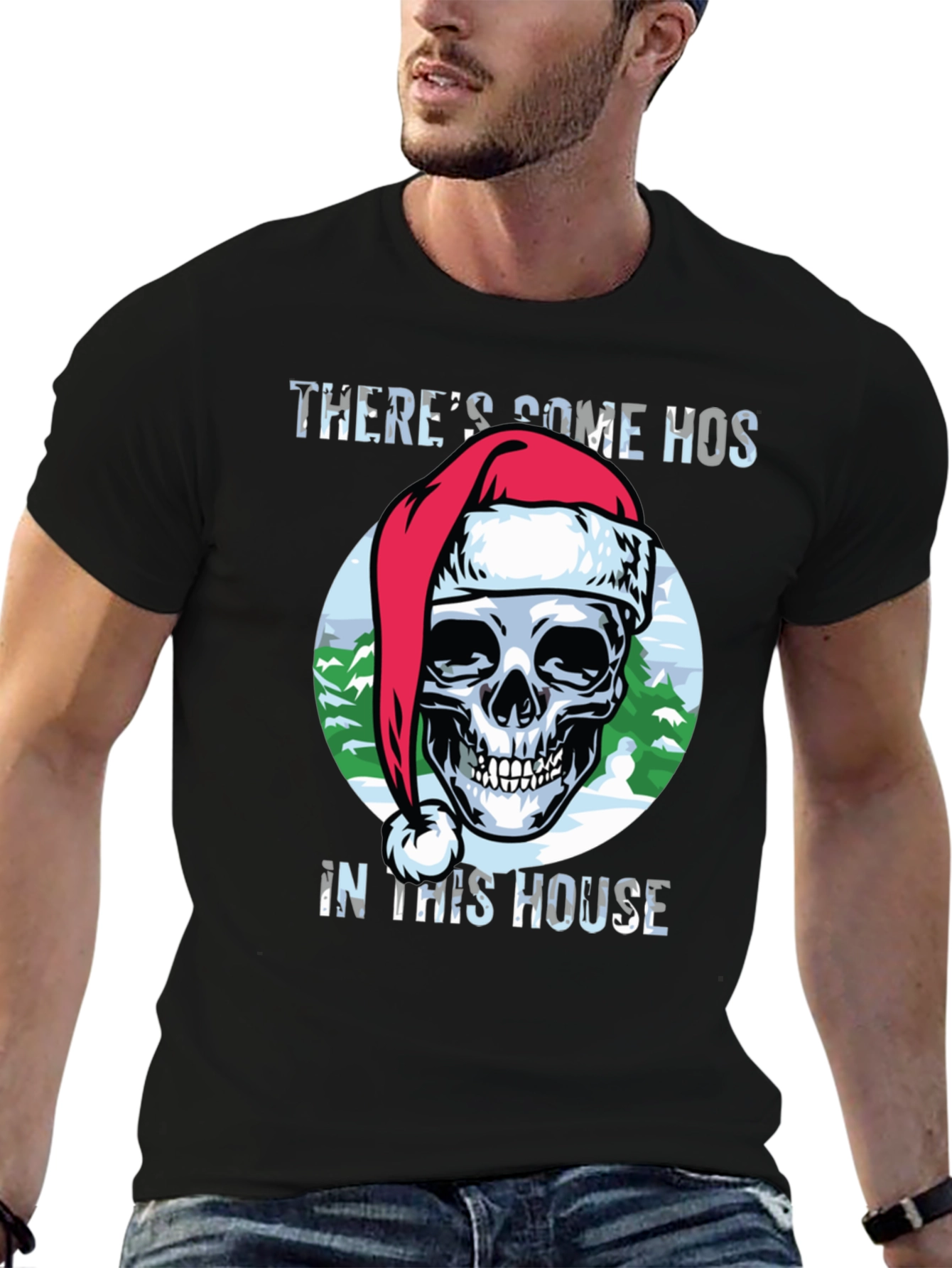 Black Humorous Christmas Skull Graphic Tee view 6